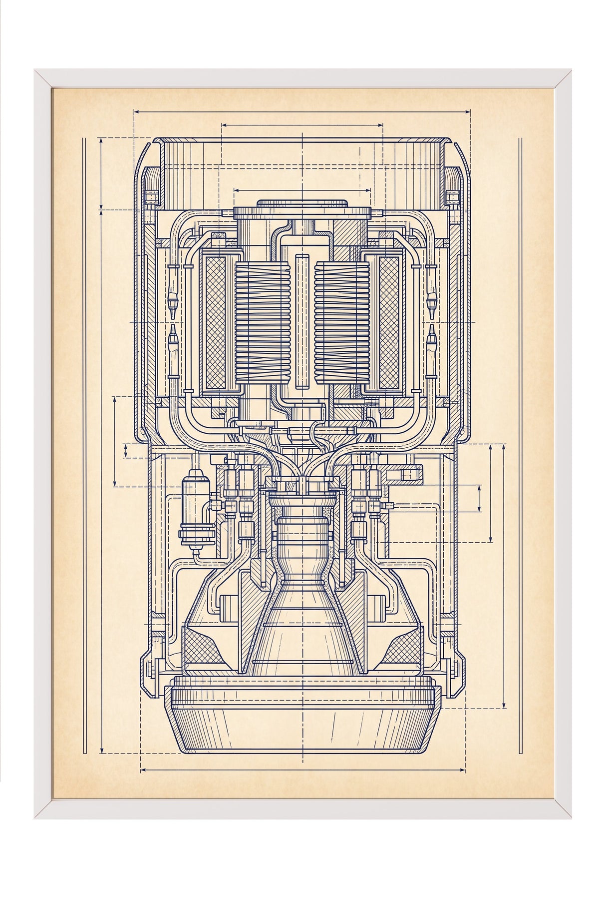 Roket Motoru Teknik Şeması Poster – Beyaz Çerçeveli Tablo