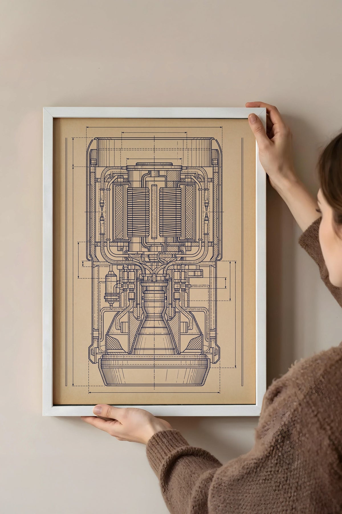 Roket Motoru Teknik Şeması Poster – Beyaz Çerçeveli Tablo