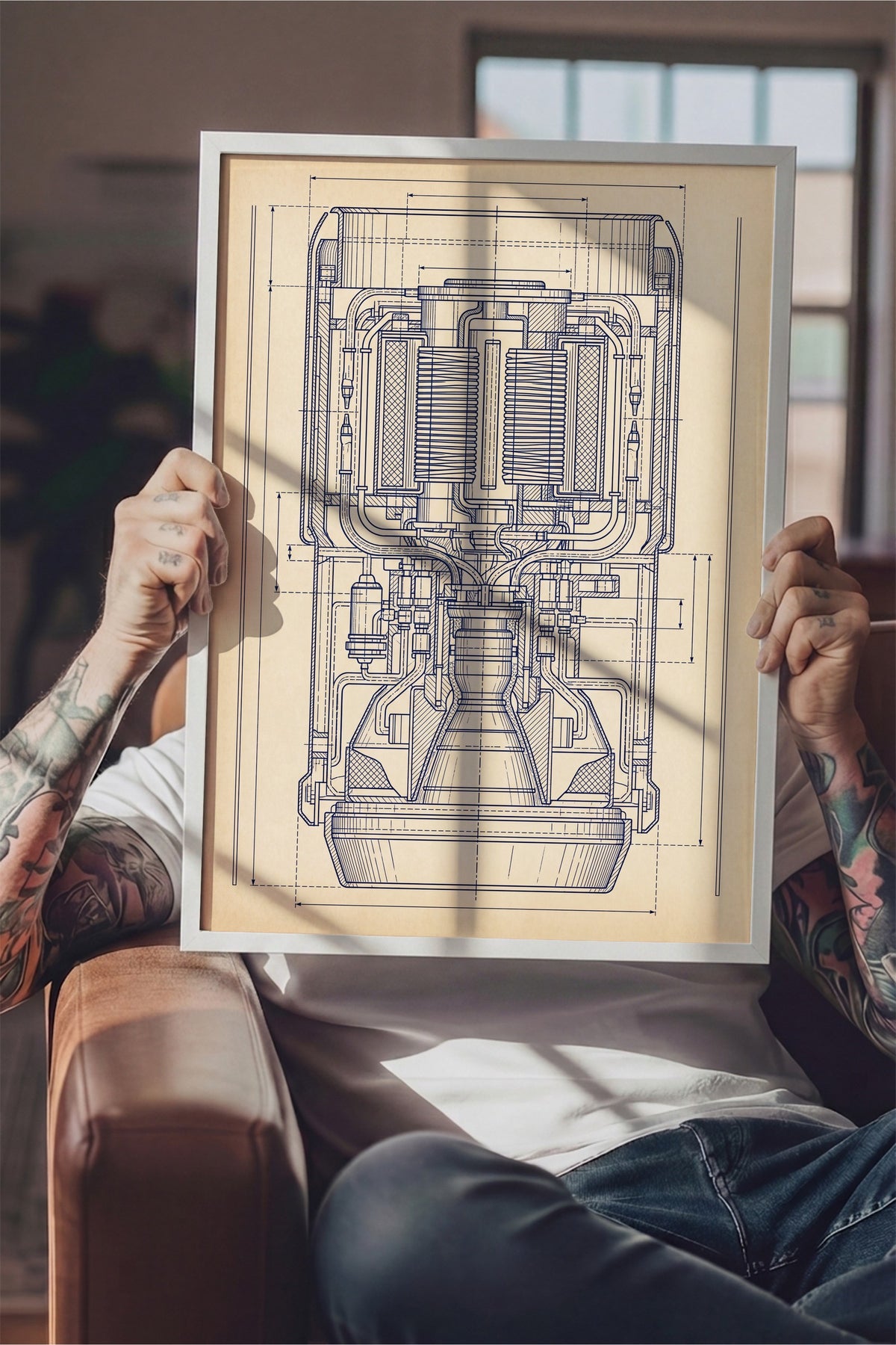 Roket Motoru Teknik Şeması Poster – Beyaz Çerçeveli Tablo