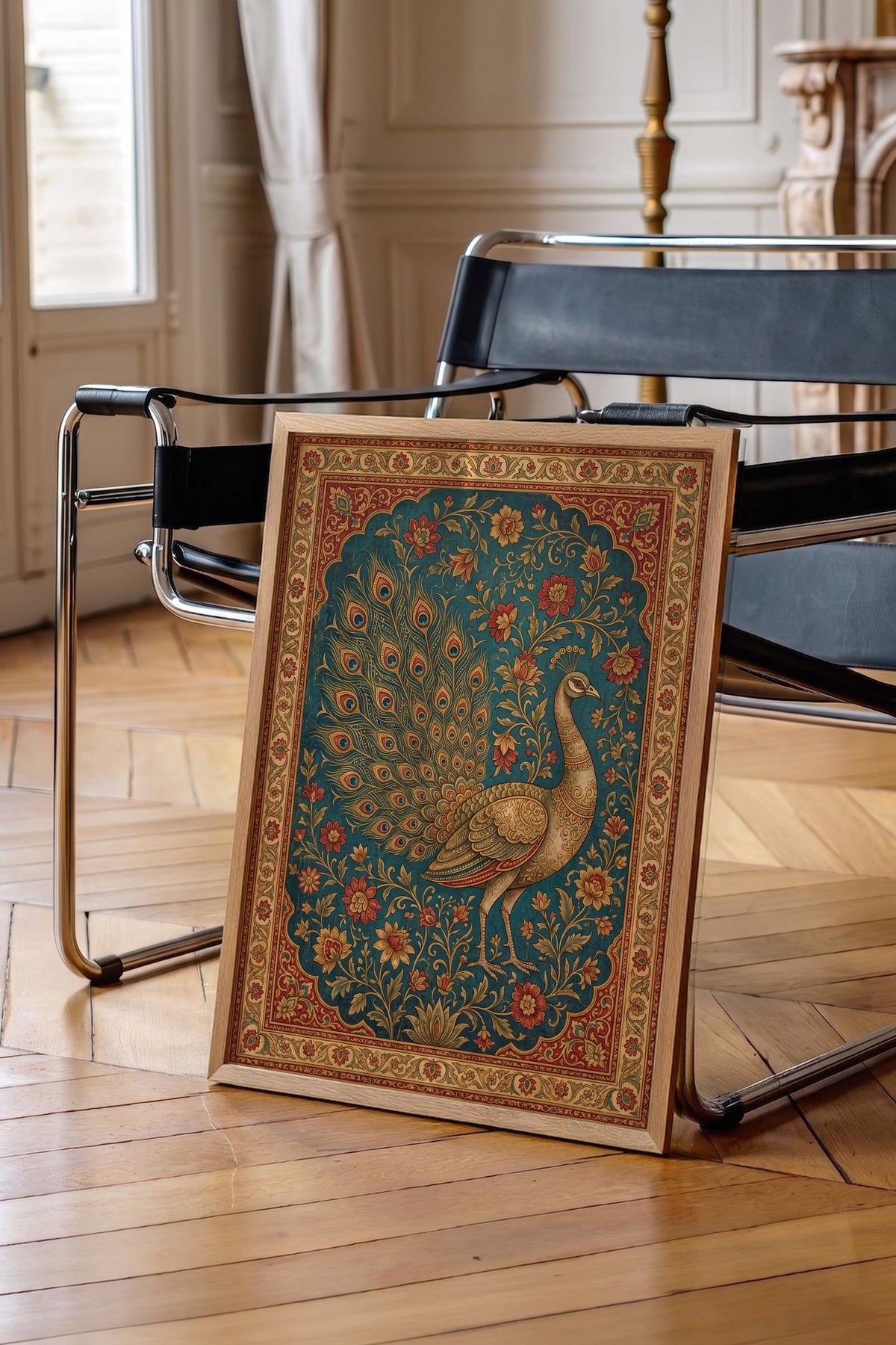 Süslemeli Tavus Kuşu Deseni Poster – Ahşap Çerçeveli Tablo