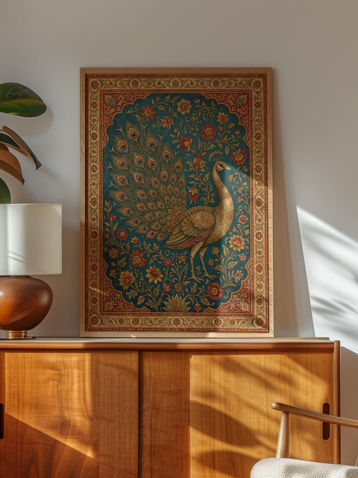 Süslemeli Tavus Kuşu Deseni Poster – Ahşap Çerçeveli Tablo