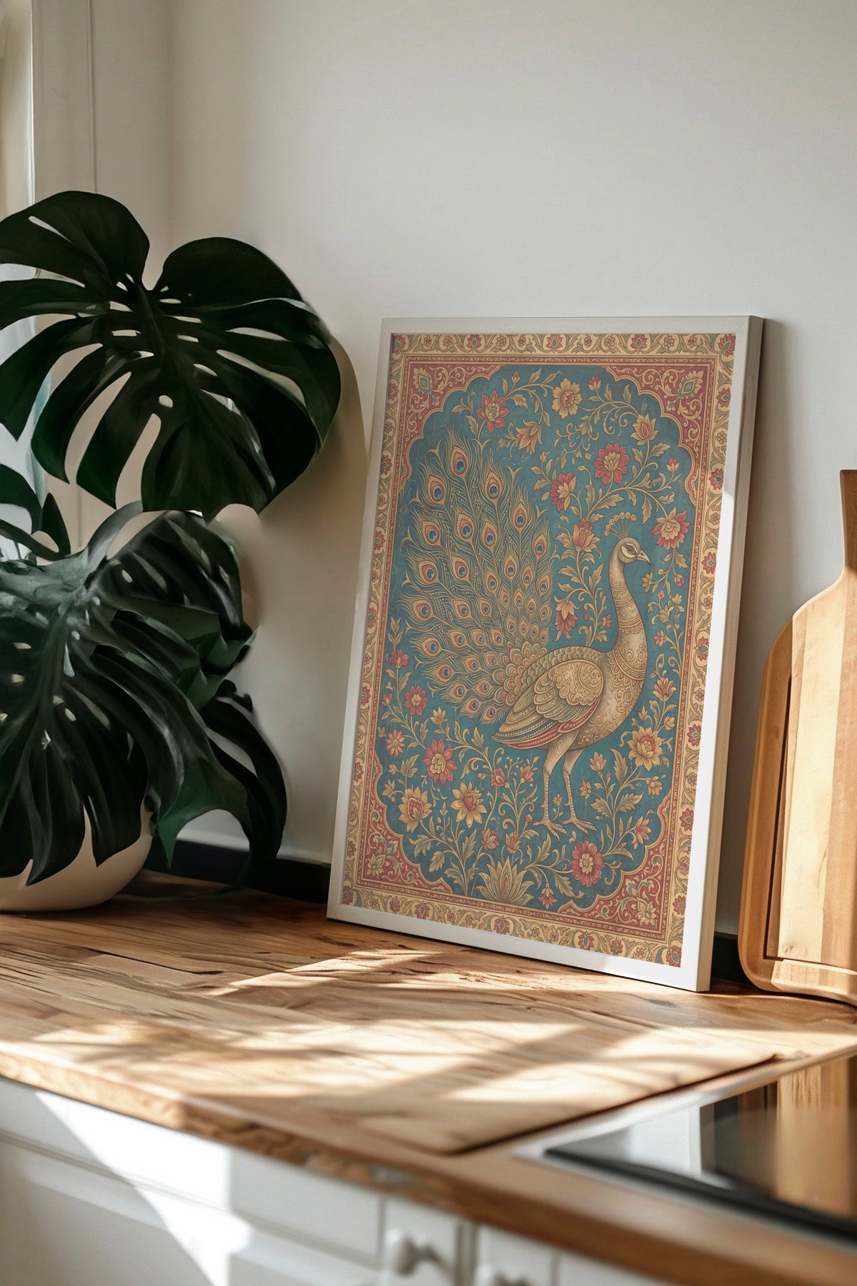 Süslemeli Tavus Kuşu Deseni Poster – Beyaz Çerçeveli Tablo