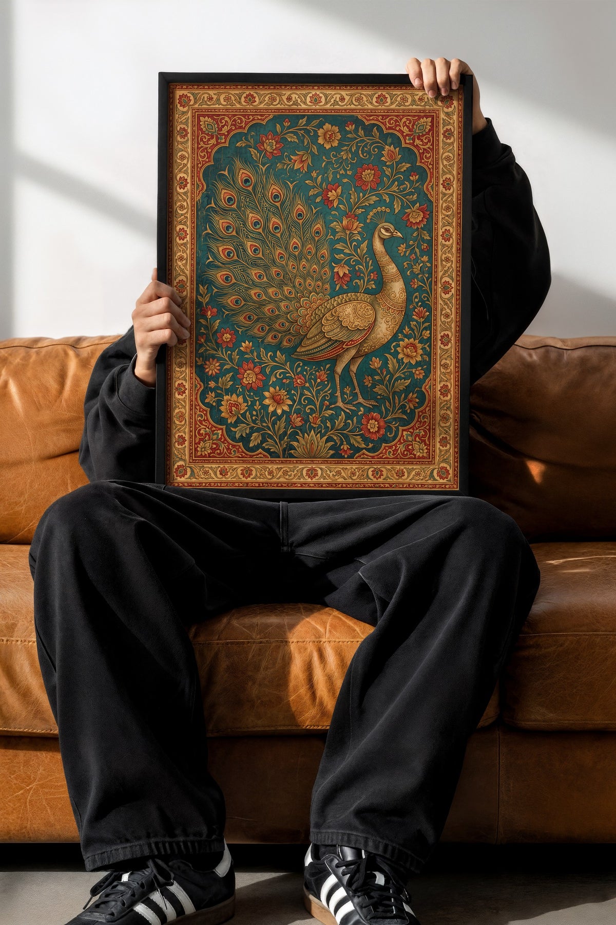 Süslemeli Tavus Kuşu Deseni Poster – Siyah Çerçeveli Tablo