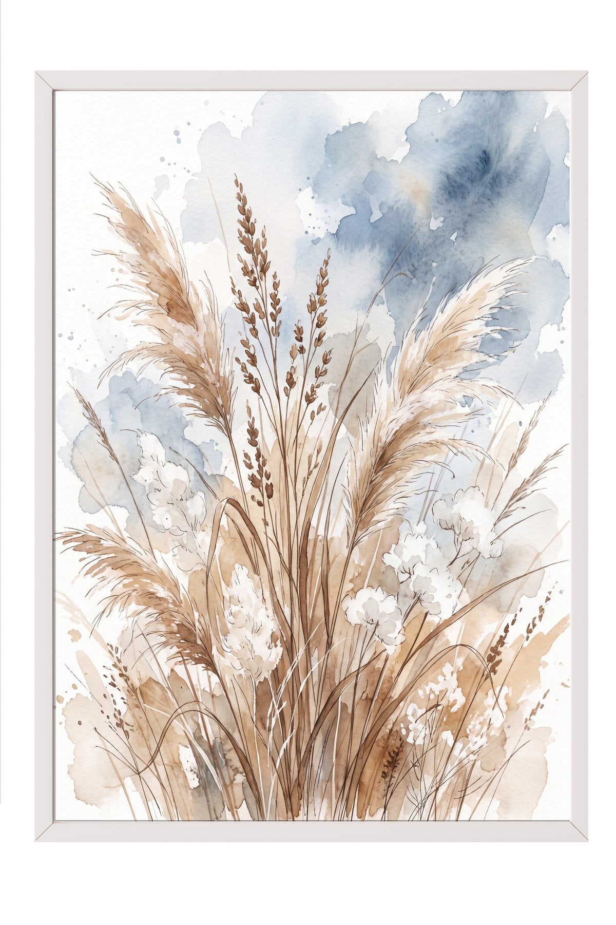 Kuru Otlar ve Pampas Rüzgarı Poster – Beyaz Çerçeveli Tablo