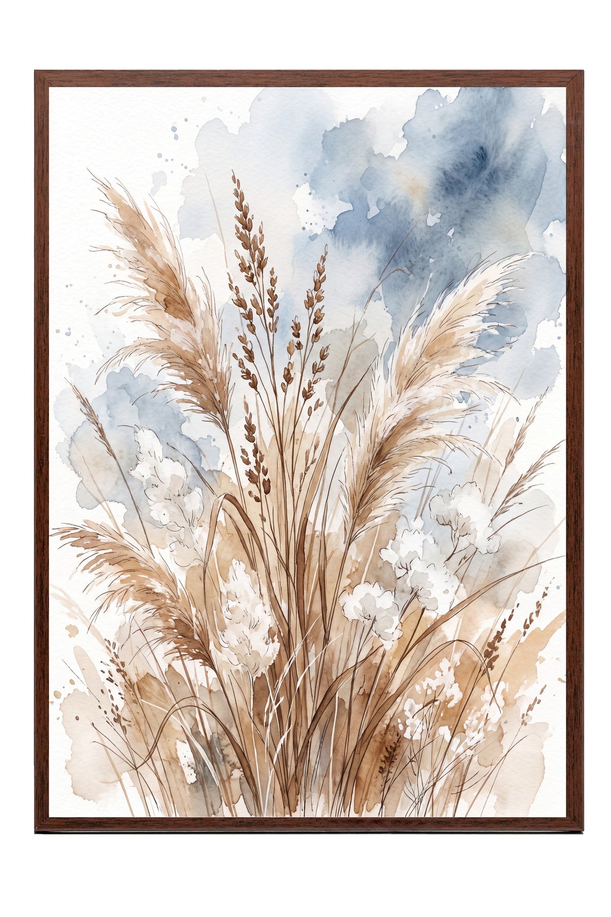 Kuru Otlar ve Pampas Rüzgarı Poster – Kahverengi Çerçeveli Tablo