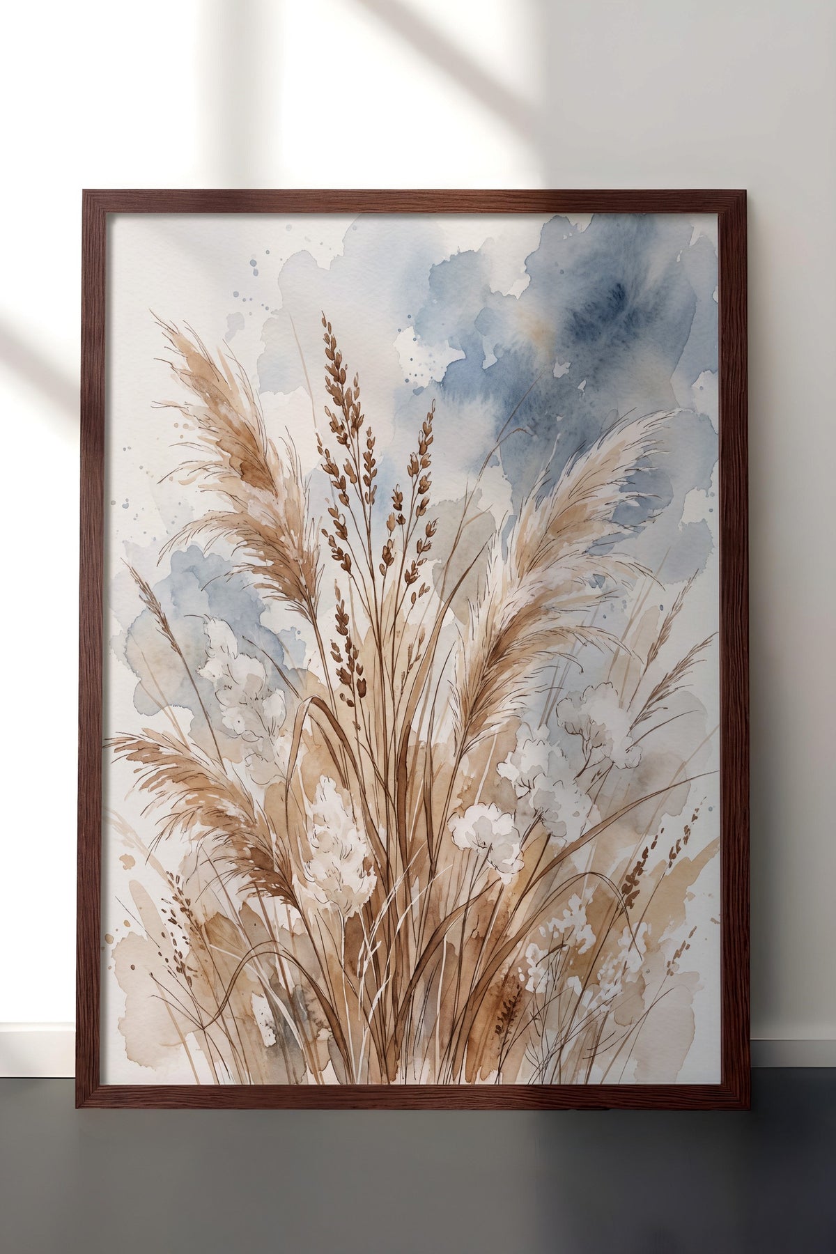 Kuru Otlar ve Pampas Rüzgarı Poster – Kahverengi Çerçeveli Tablo