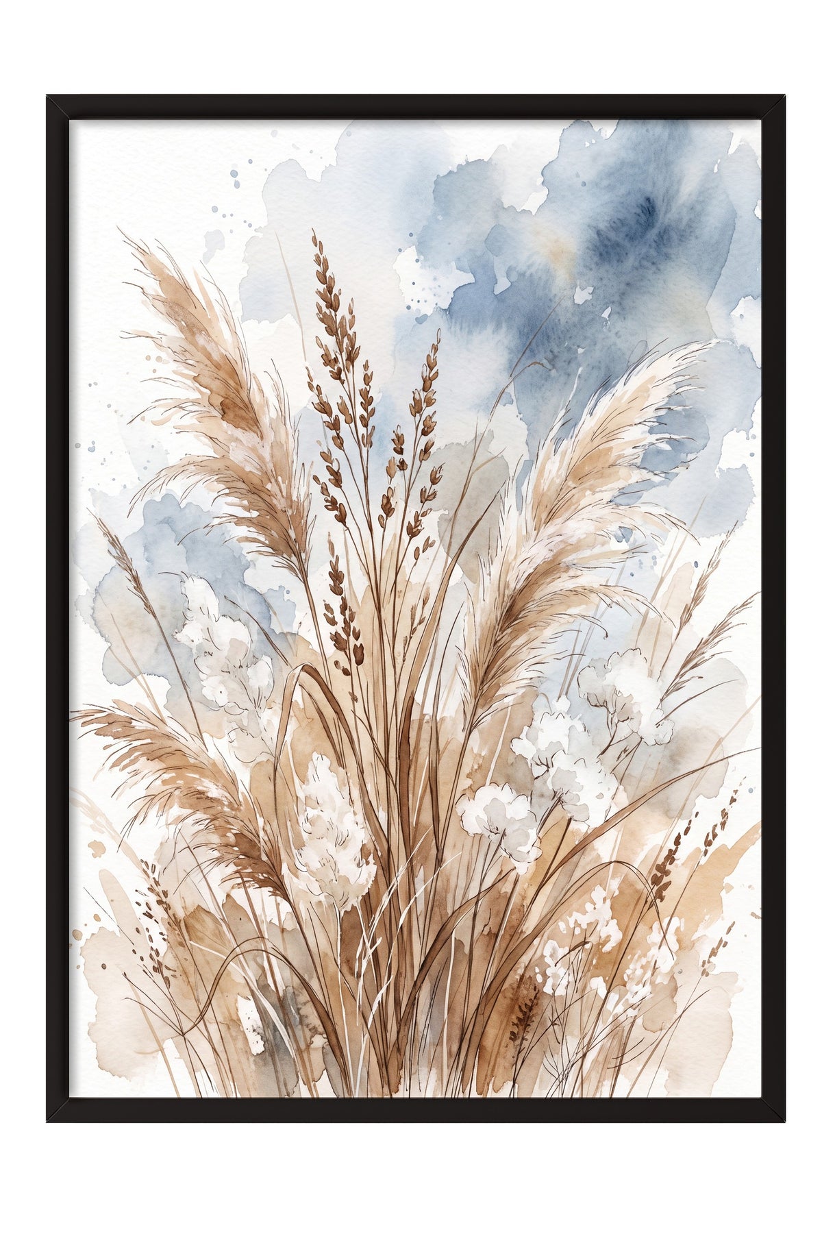 Kuru Otlar ve Pampas Rüzgarı Poster – Siyah Çerçeveli Tablo