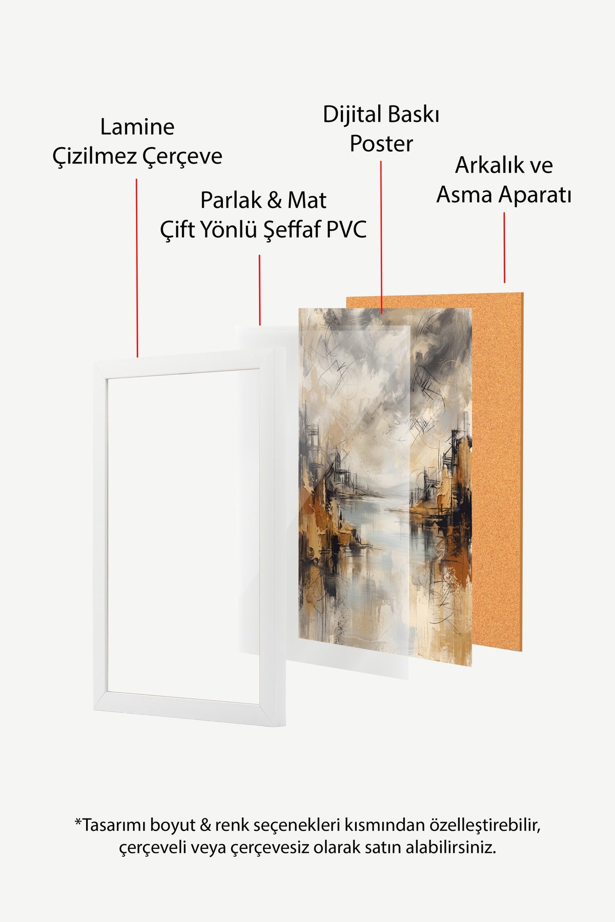 Puslu Nehir Kıyısı Soyutlaması Poster – Beyaz Çerçeveli Tablo