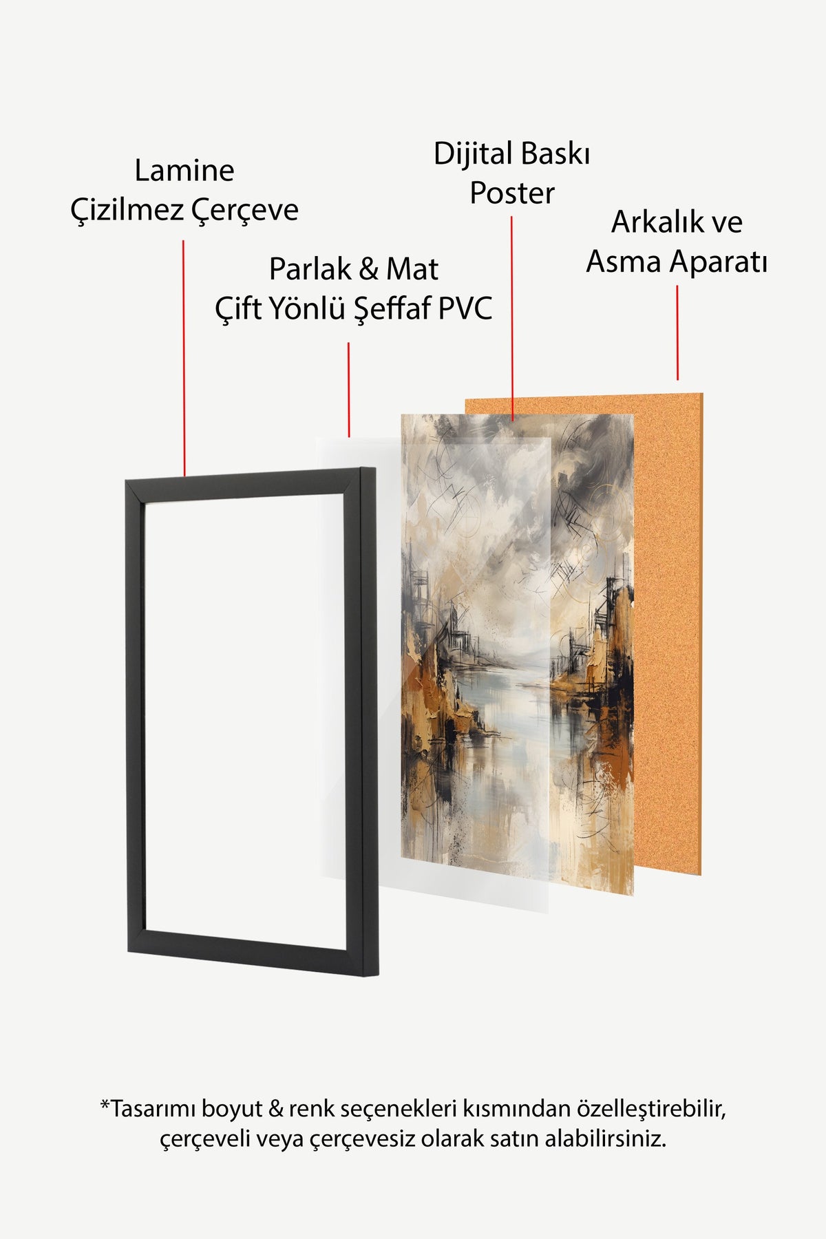 Puslu Nehir Kıyısı Soyutlaması Poster – Siyah Çerçeveli Tablo