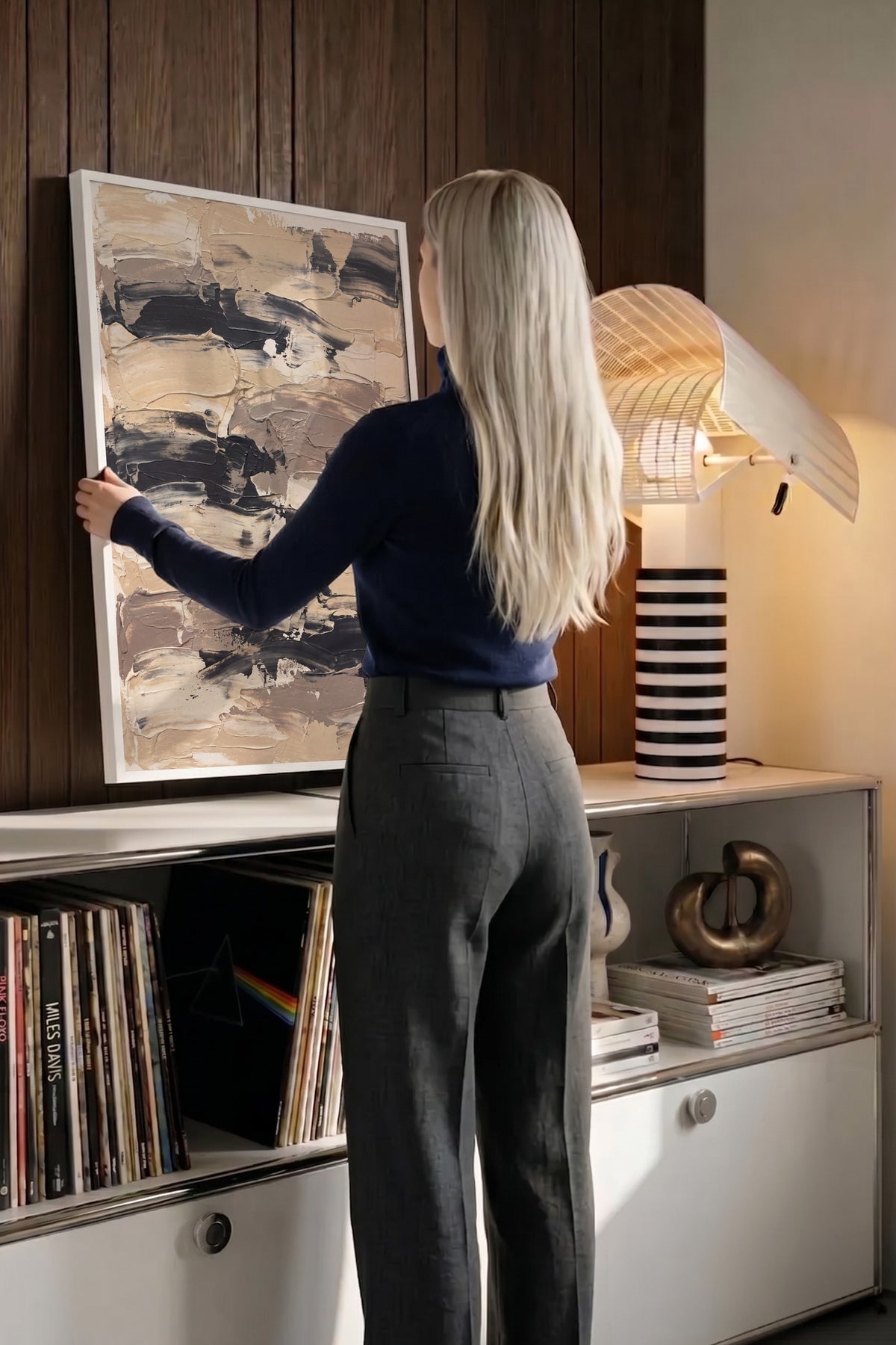 Toprak Tonlarında Soyut Fırça Dokuları Poster – Beyaz Çerçeveli Tablo
