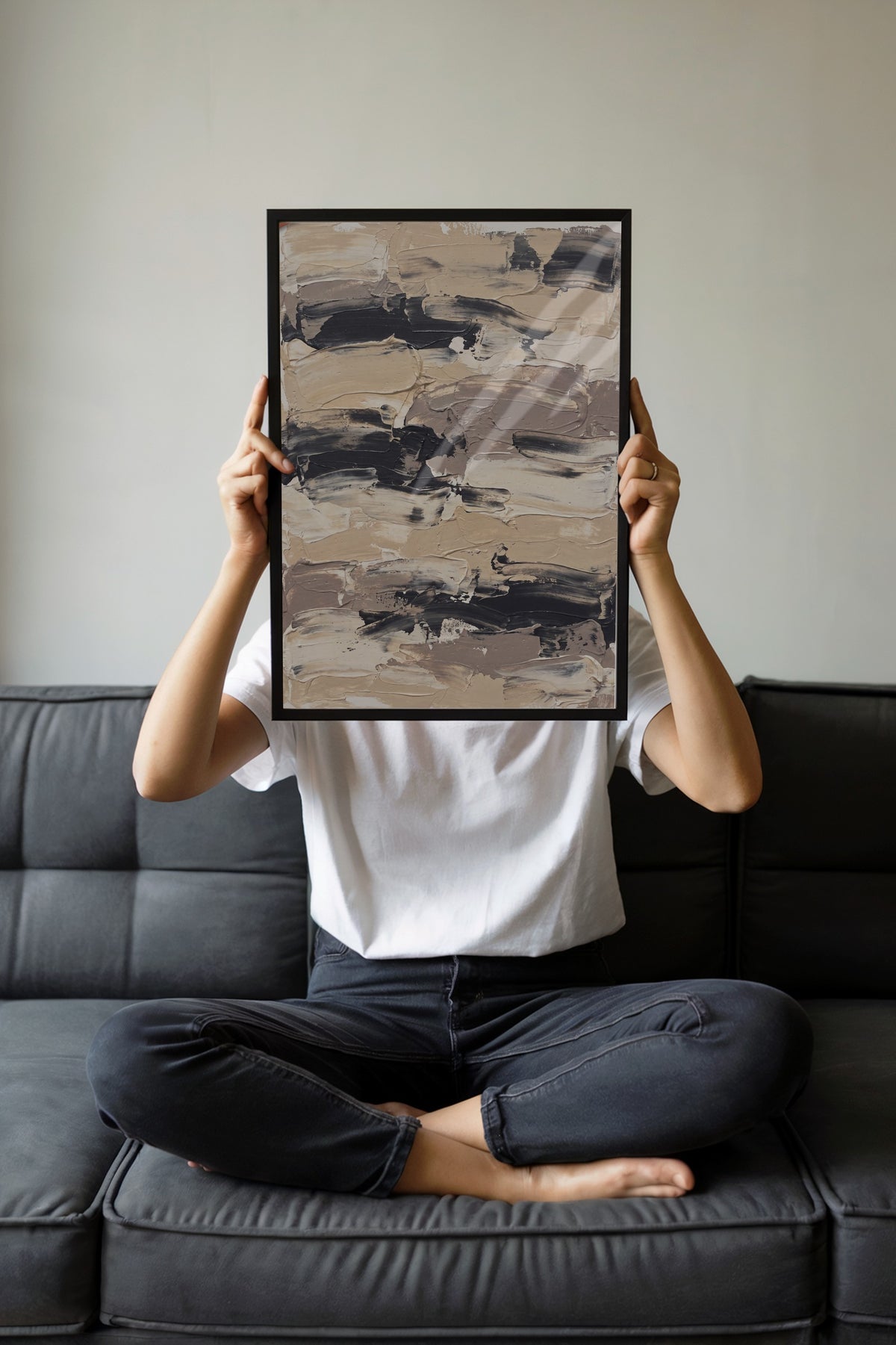 Toprak Tonlarında Soyut Fırça Dokuları Poster – Siyah Çerçeveli Tablo