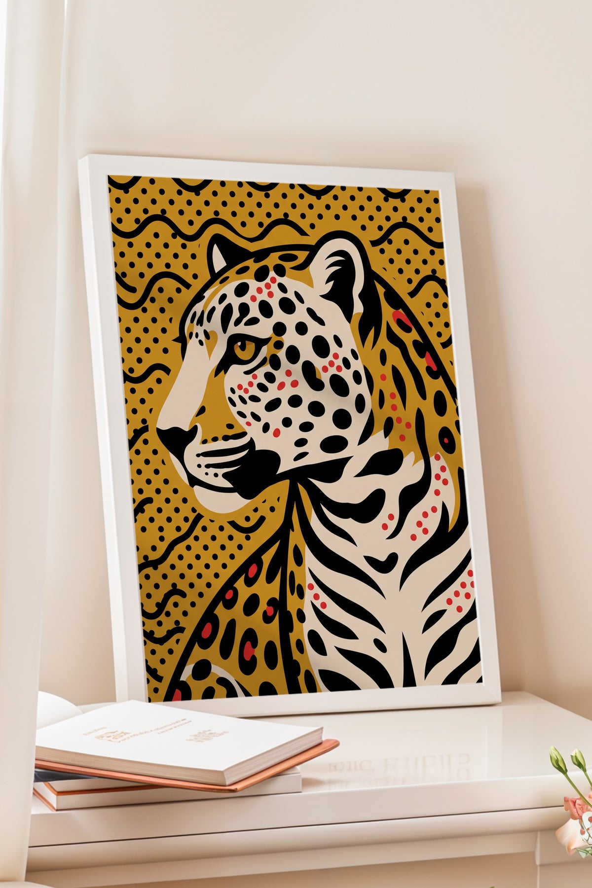 Benekli Leopar Portresi Poster – Beyaz Çerçeveli Tablo