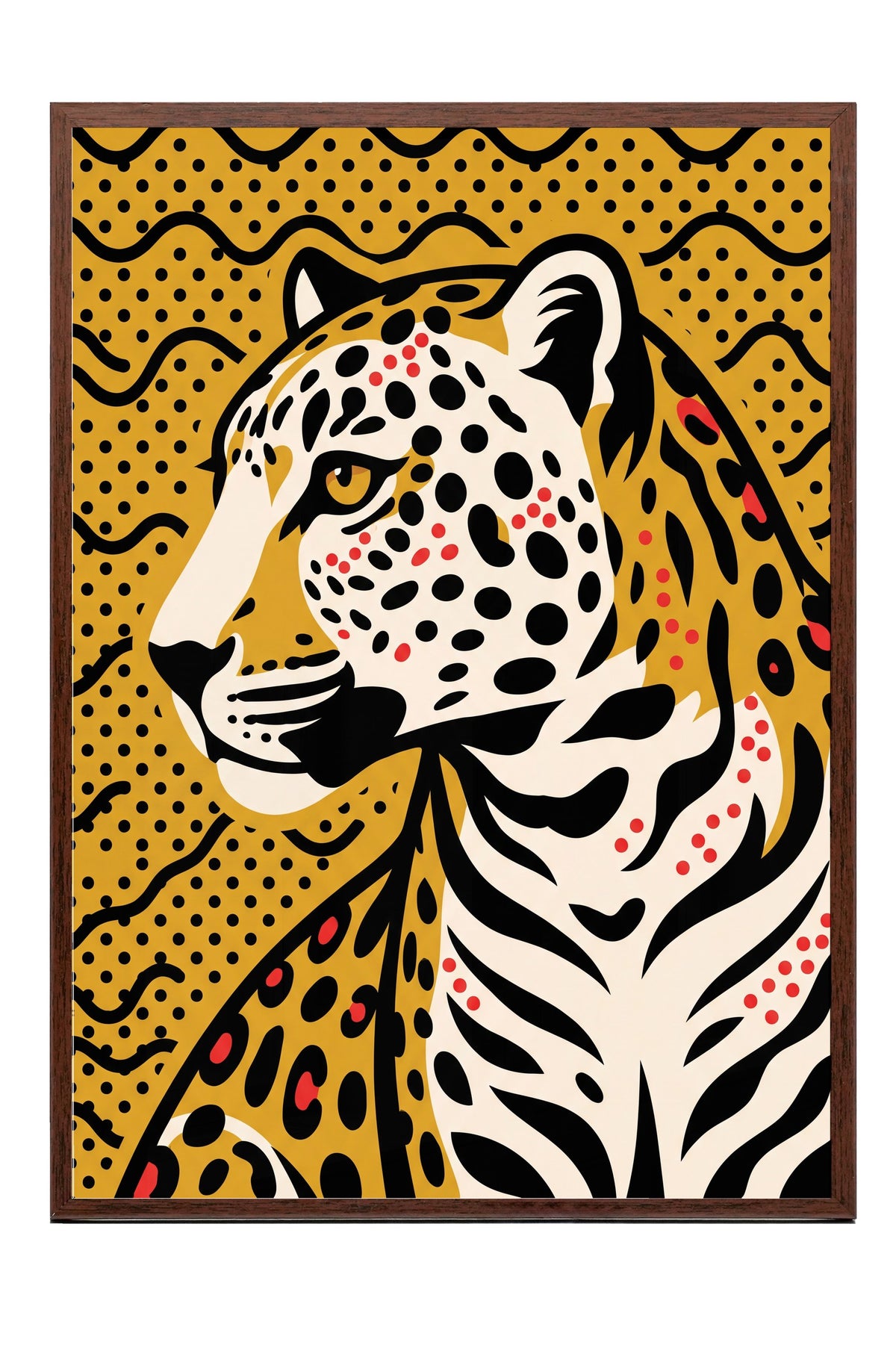 Benekli Leopar Portresi Poster – Kahverengi Çerçeveli Tablo