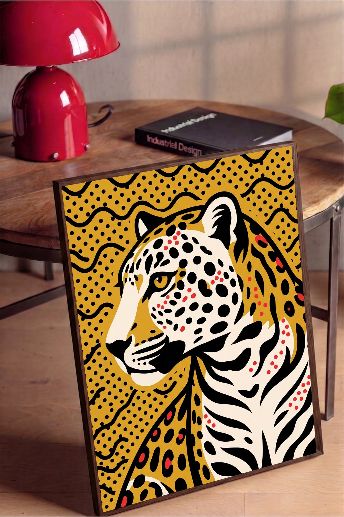 Benekli Leopar Portresi Poster – Kahverengi Çerçeveli Tablo