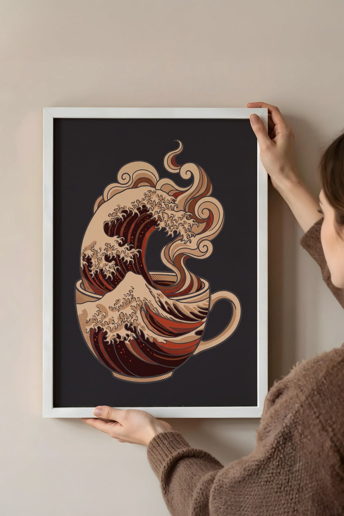 Kahve Dalgası Poster – Beyaz Çerçeveli Tablo
