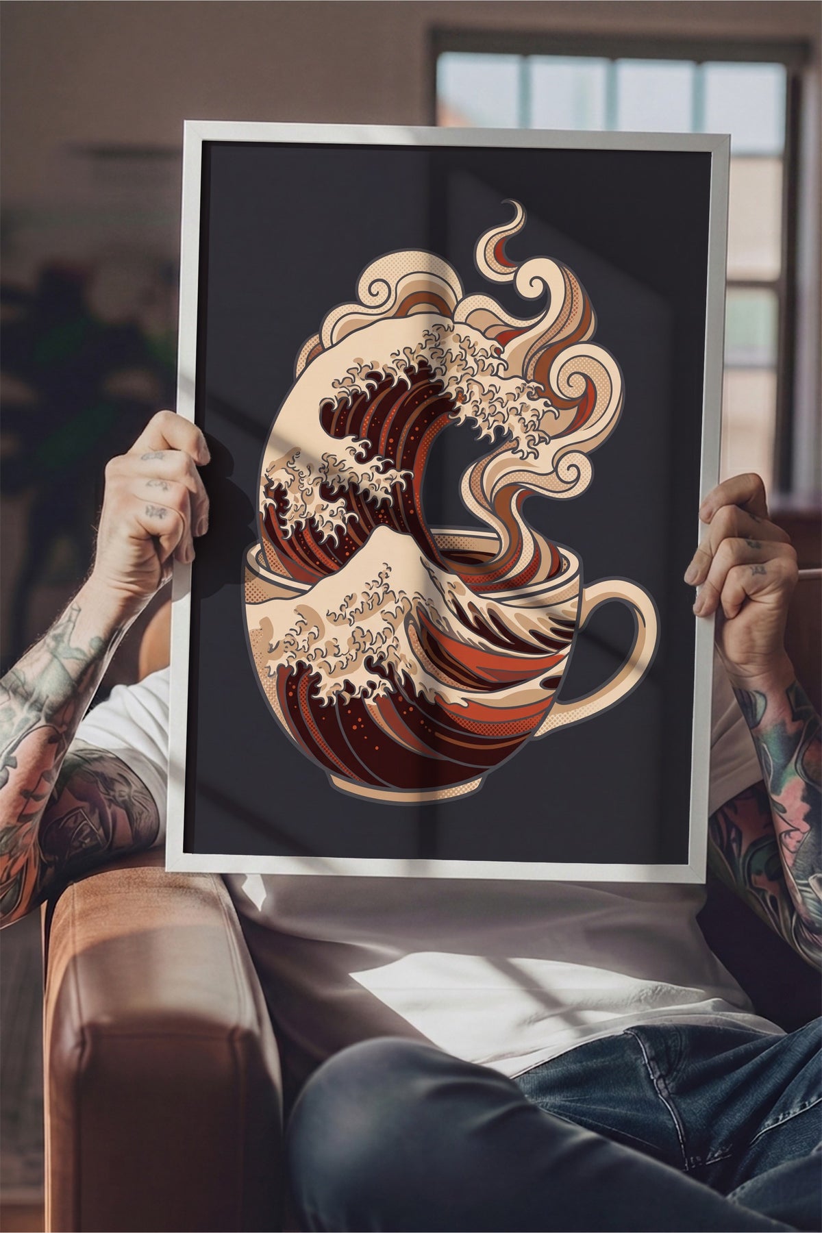 Kahve Dalgası Poster – Beyaz Çerçeveli Tablo