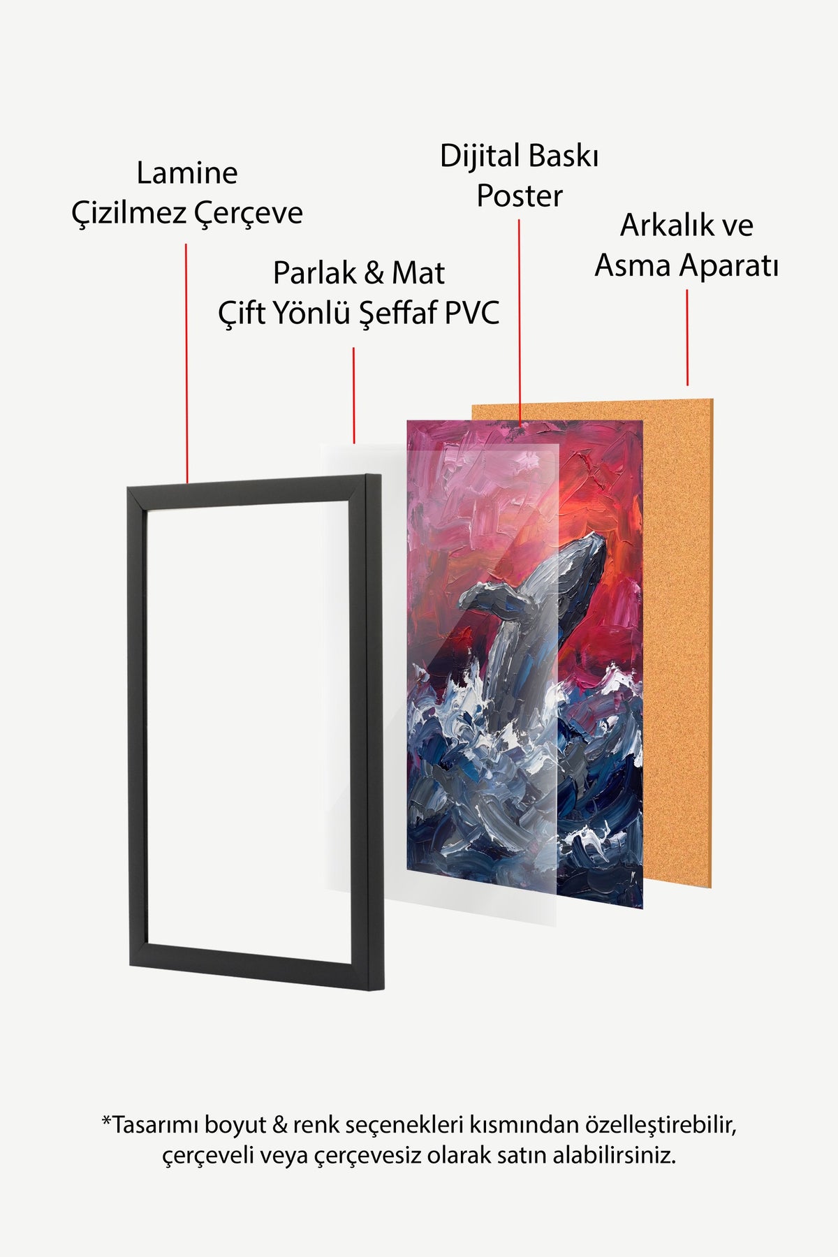 Kızıl Gökyüzünde Sıçrayan Balina Poster – Siyah Çerçeveli Tablo