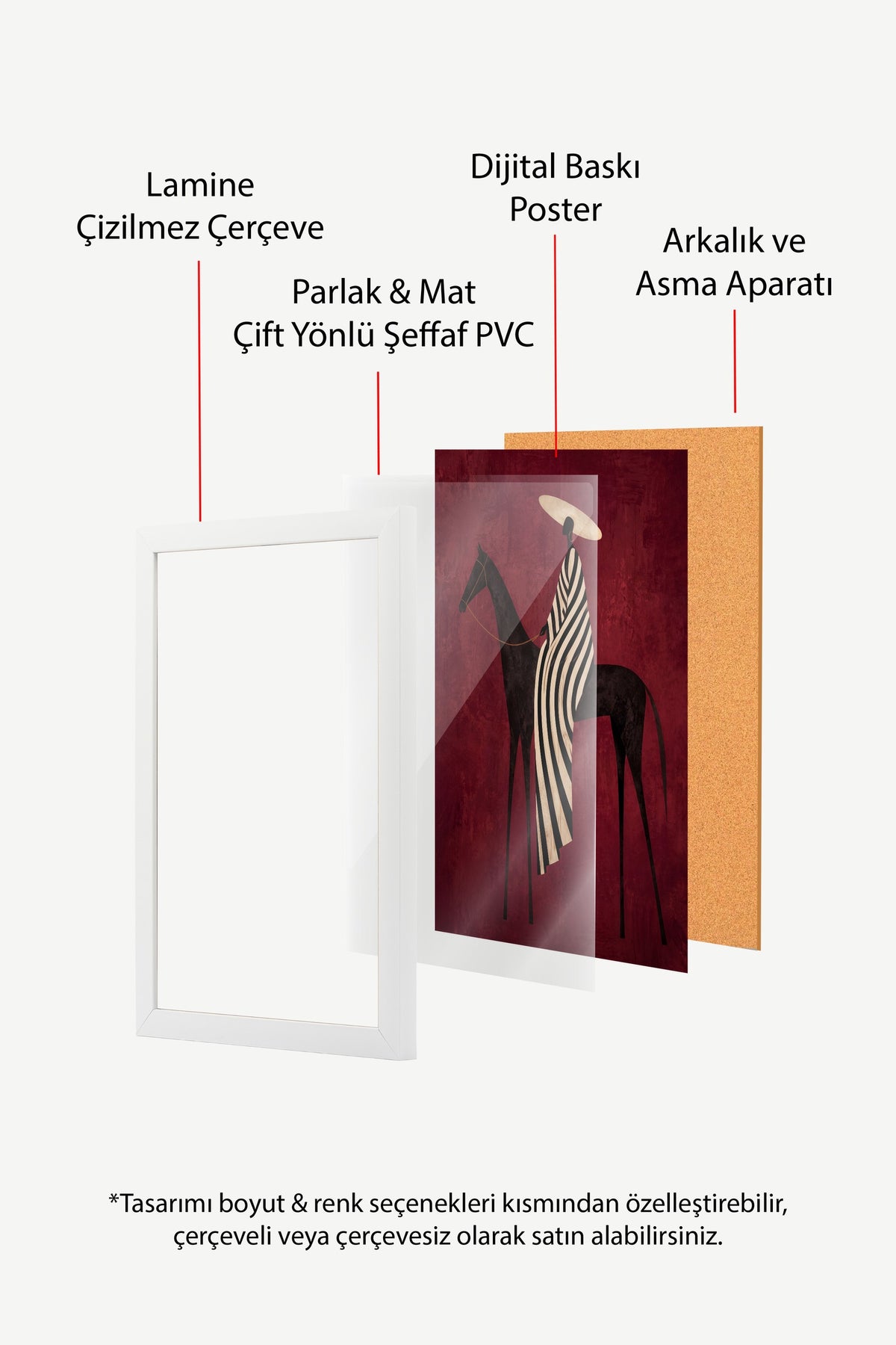 Çizgili Pelerinli Atlı Figür Poster – Beyaz Çerçeveli Tablo