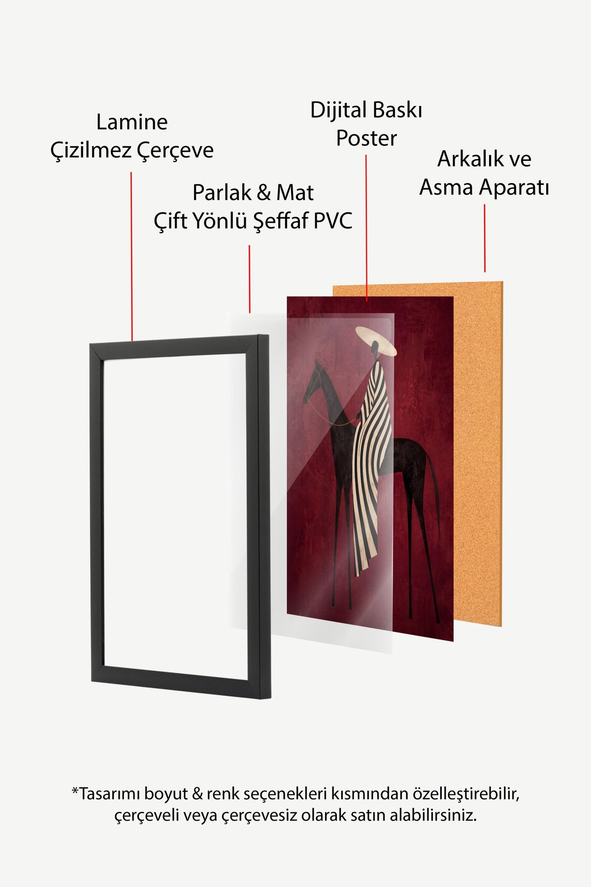 Çizgili Pelerinli Atlı Figür Poster – Siyah Çerçeveli Tablo