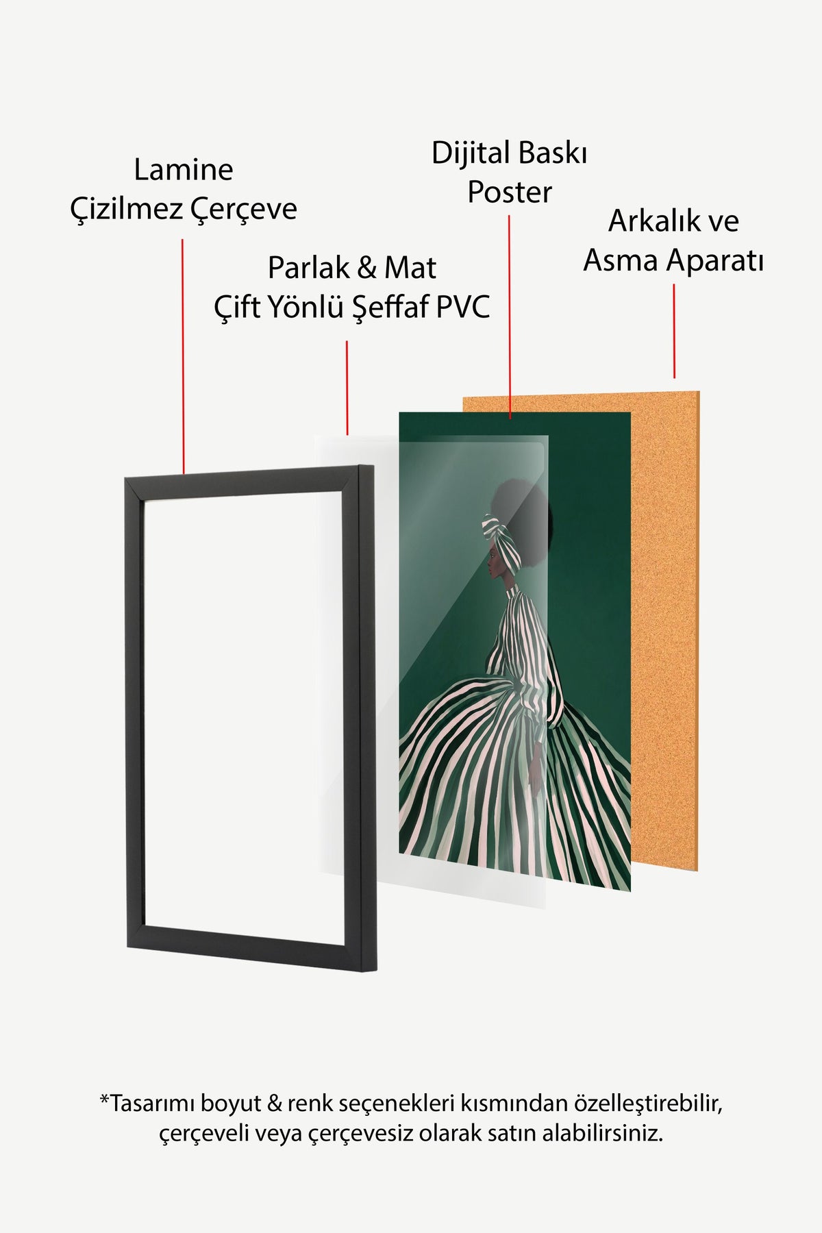 Çizgili Elbiseli Zarif Kadın Poster – Siyah Çerçeveli Tablo