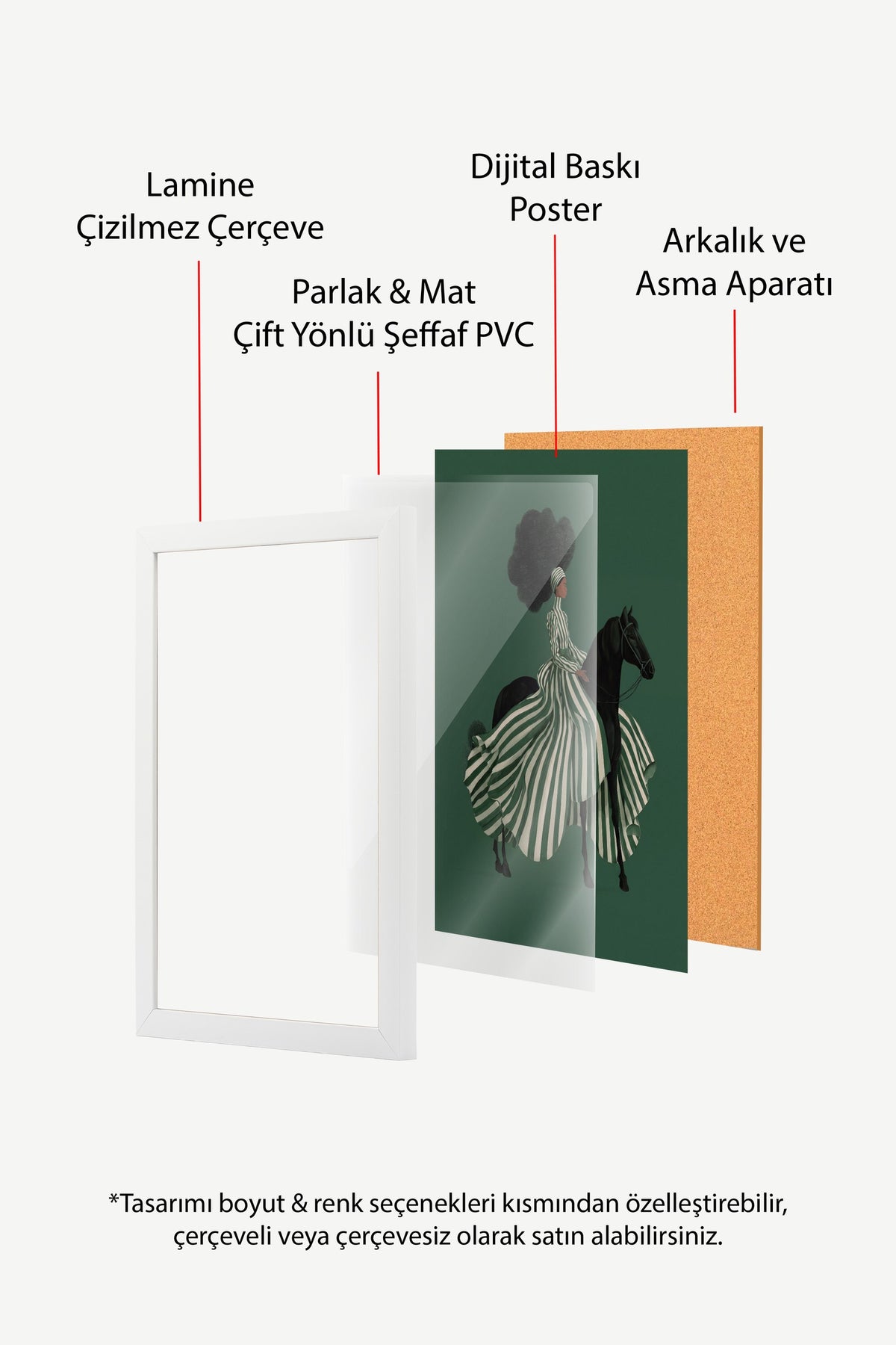 Çizgili Elbiseli Atlı Kadın Poster – Beyaz Çerçeveli Tablo