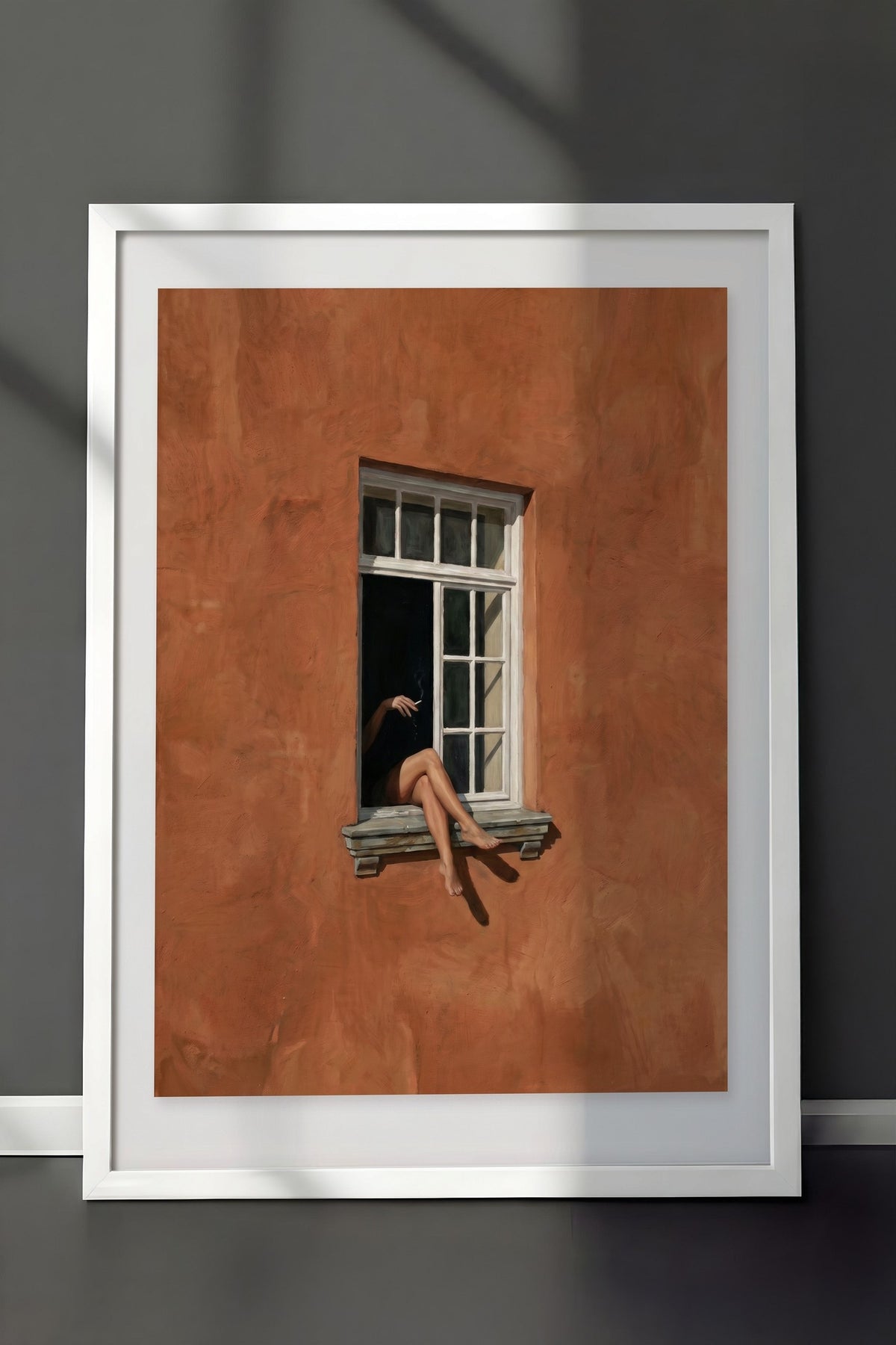 Pencere Kenarında Yalnızlık Poster – Beyaz Çerçeveli Tablo