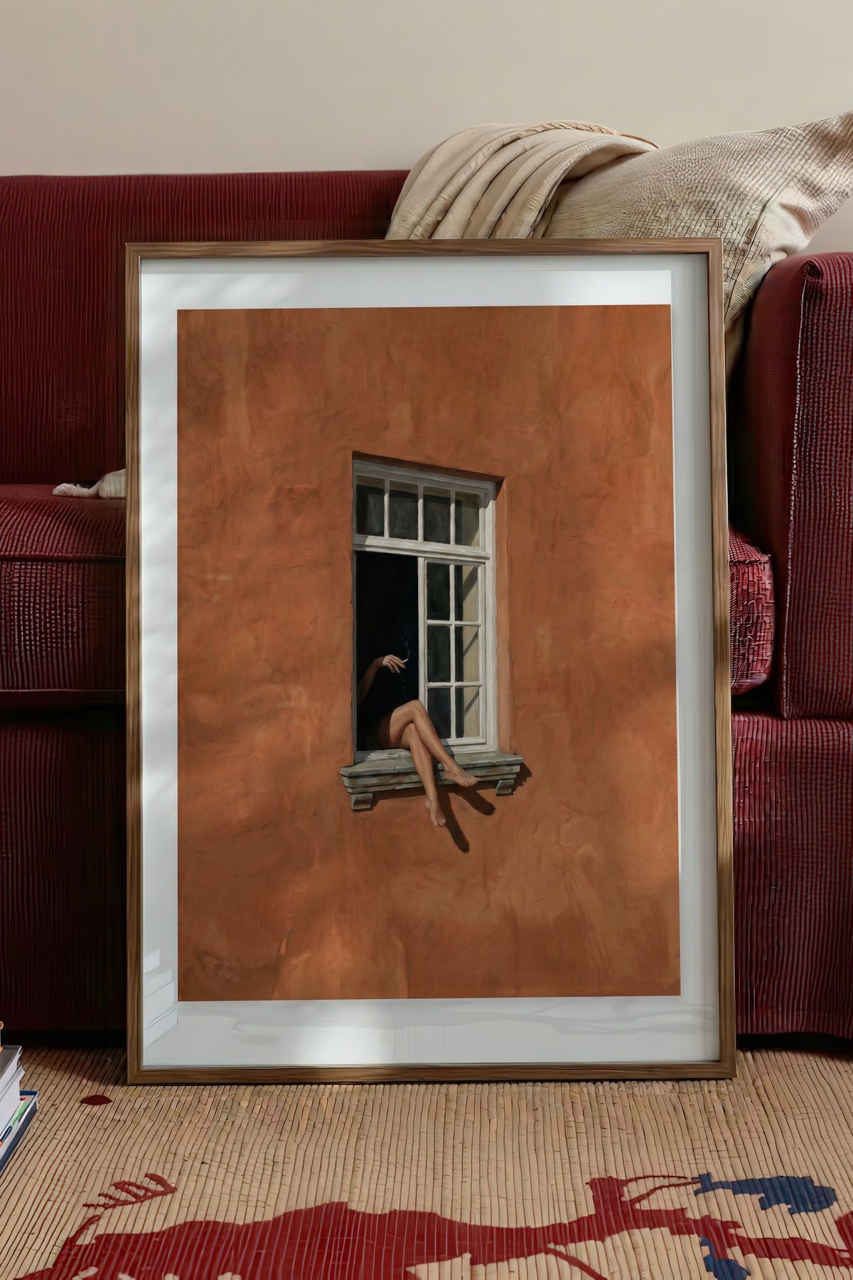 Pencere Kenarında Yalnızlık Poster – Kahverengi Çerçeveli Tablo