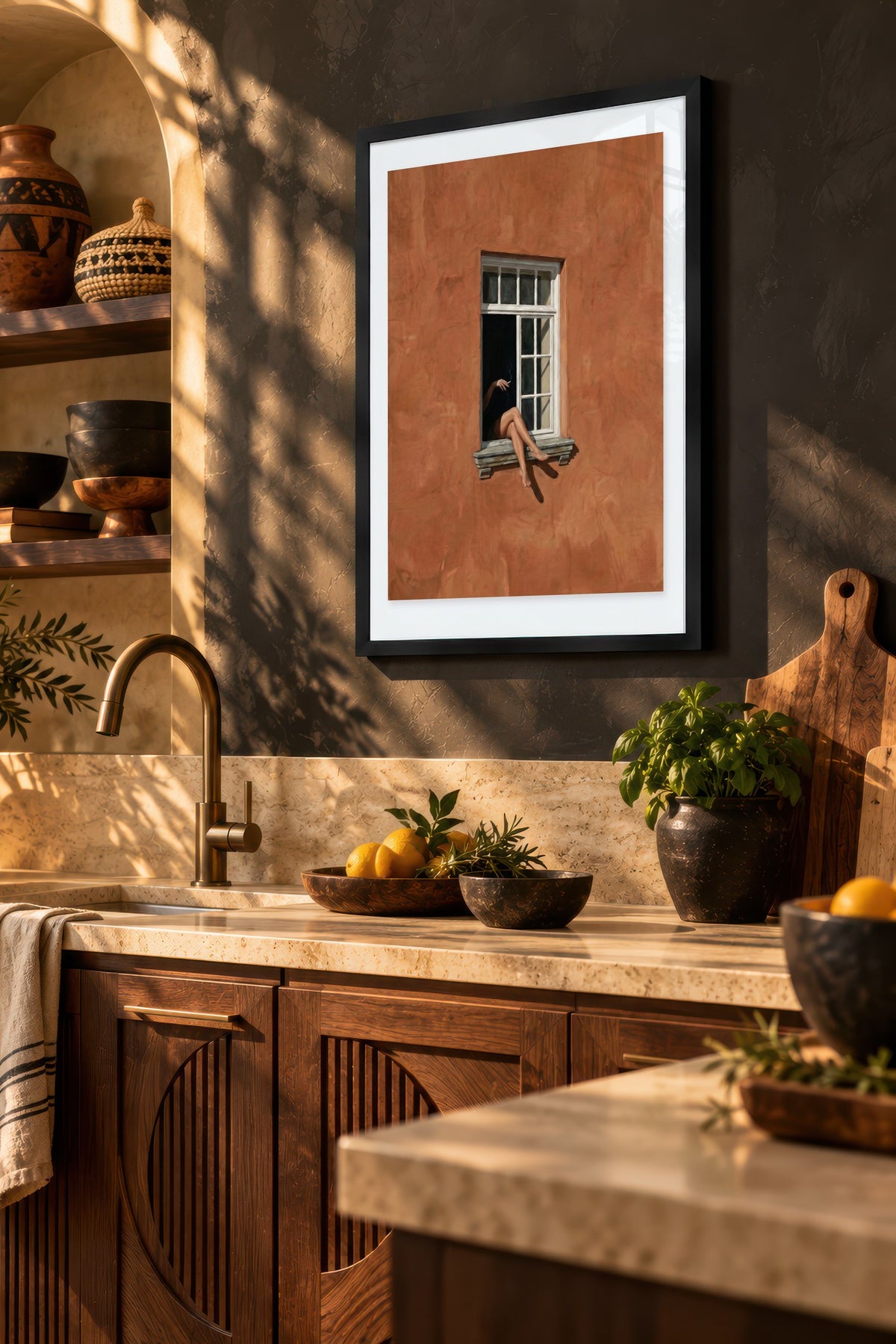 Pencere Kenarında Yalnızlık Poster – Siyah Çerçeveli Tablo