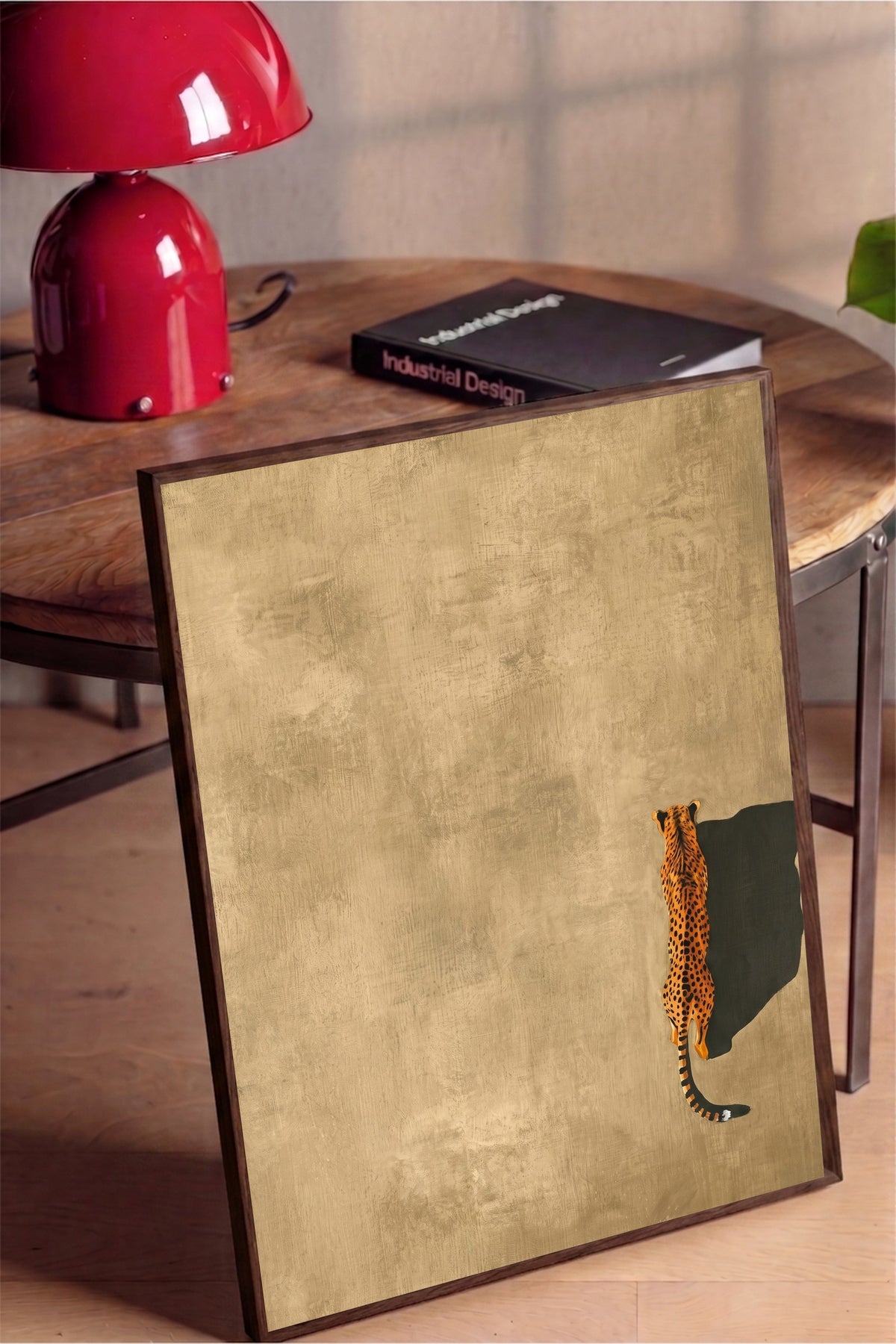 Yürüyen Çita Poster – Kahverengi Çerçeveli Tablo