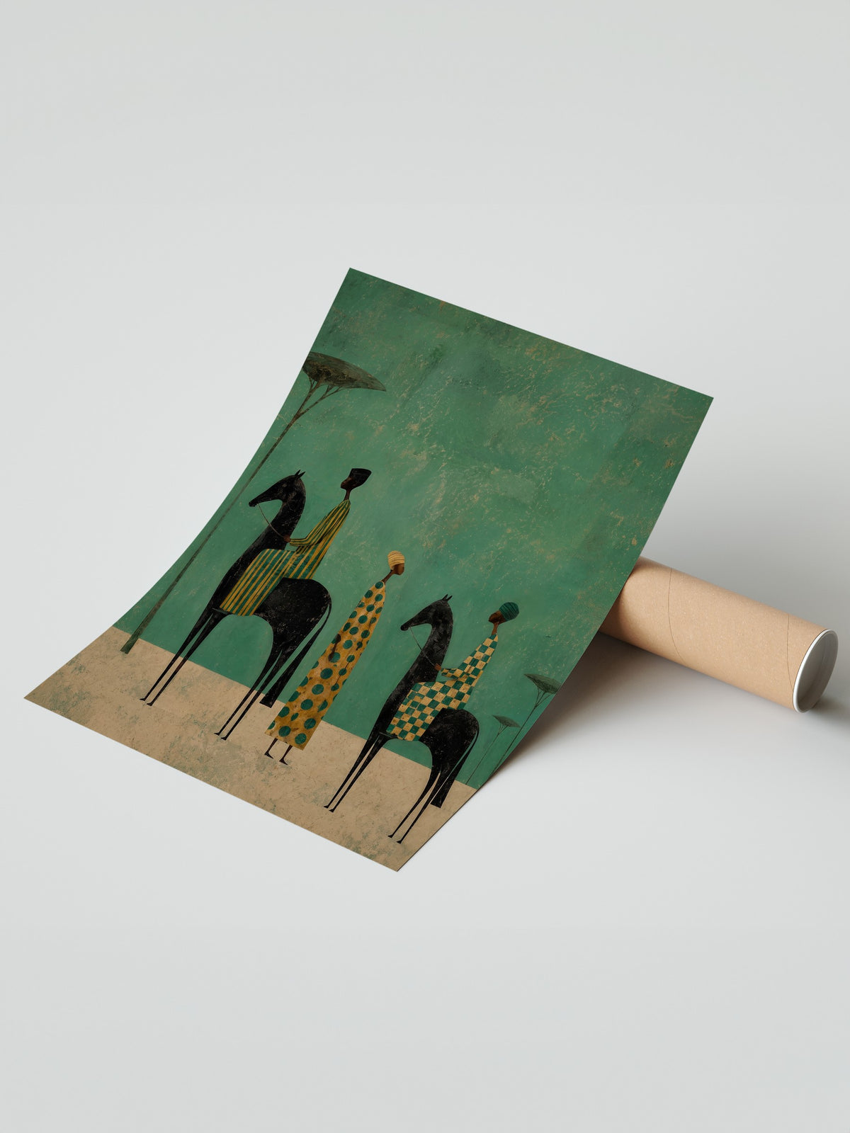 Atlı Figürler ve Palmiye Ağaçları Çerçevesiz Poster