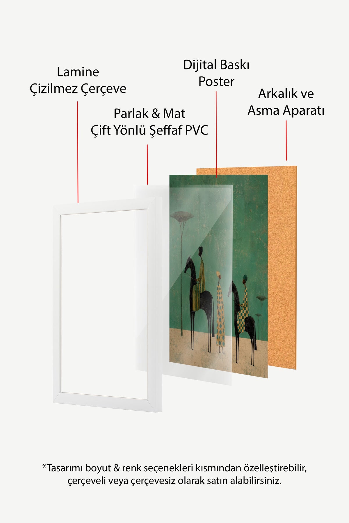 Atlı Figürler ve Palmiye Ağaçları Poster – Beyaz Çerçeveli Tablo