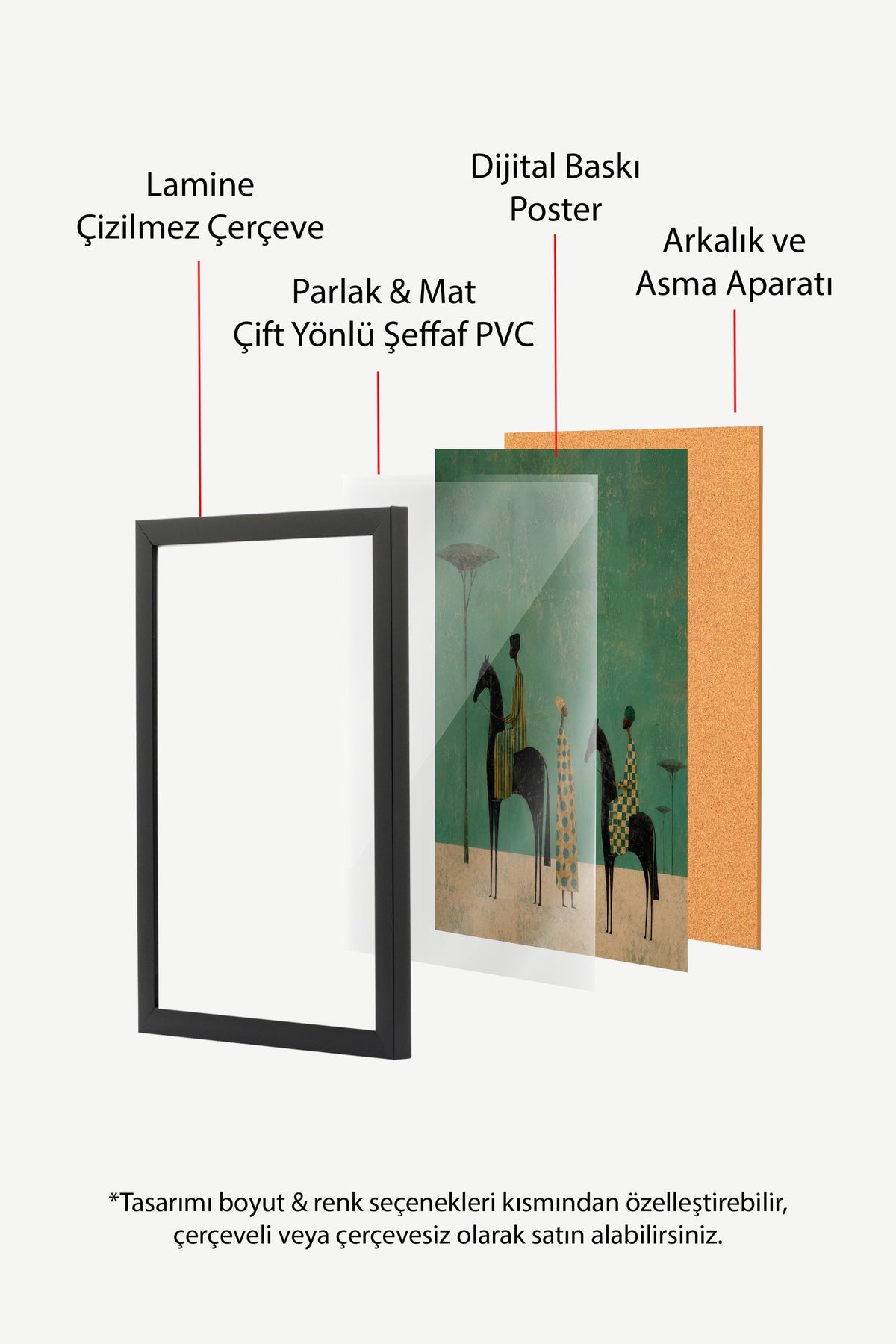 Atlı Figürler ve Palmiye Ağaçları Poster – Siyah Çerçeveli Tablo