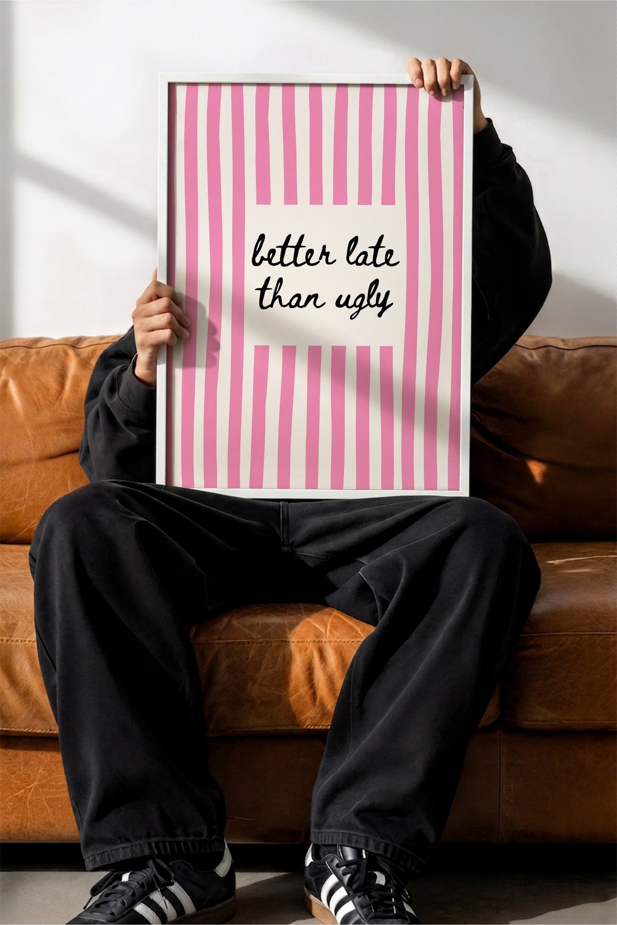 Pembe Çizgili Alıntı Sanatı Poster – Beyaz Çerçeveli Tablo
