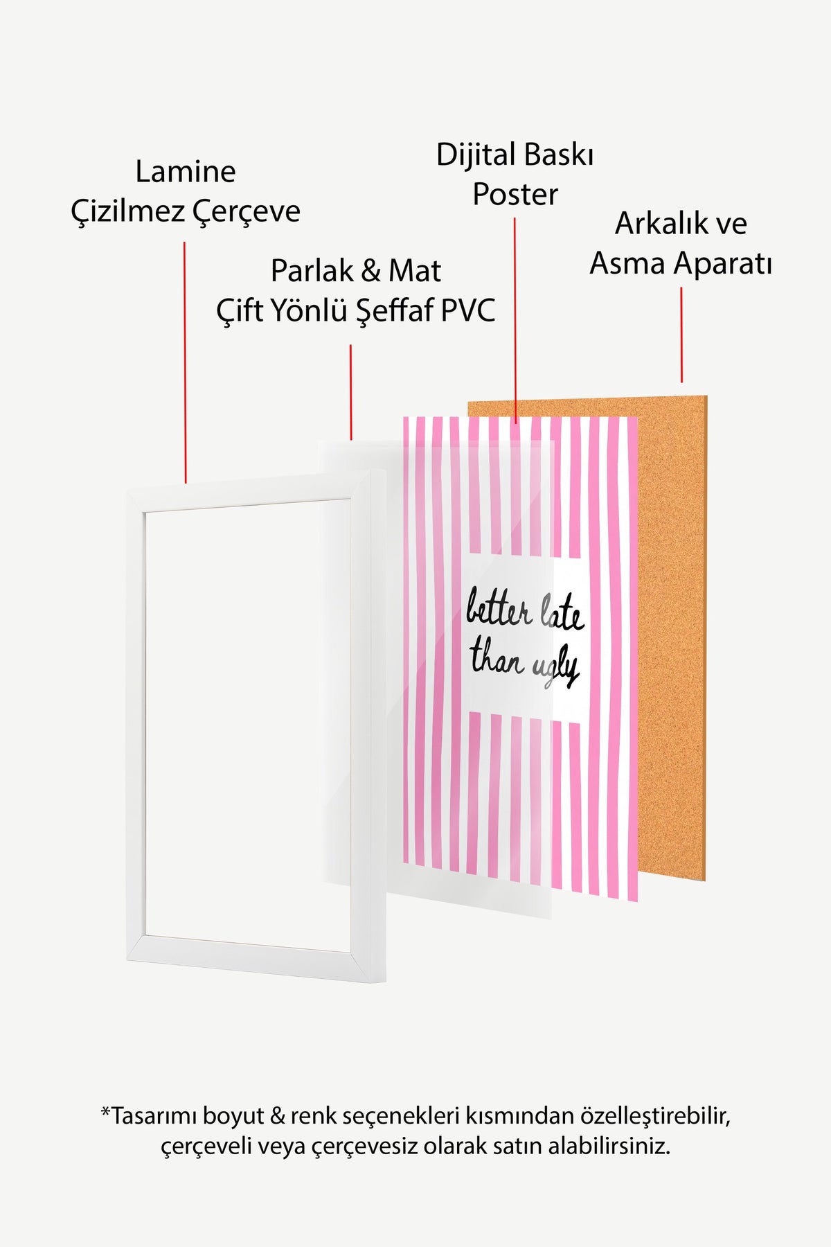 Pembe Çizgili Alıntı Sanatı Poster – Beyaz Çerçeveli Tablo
