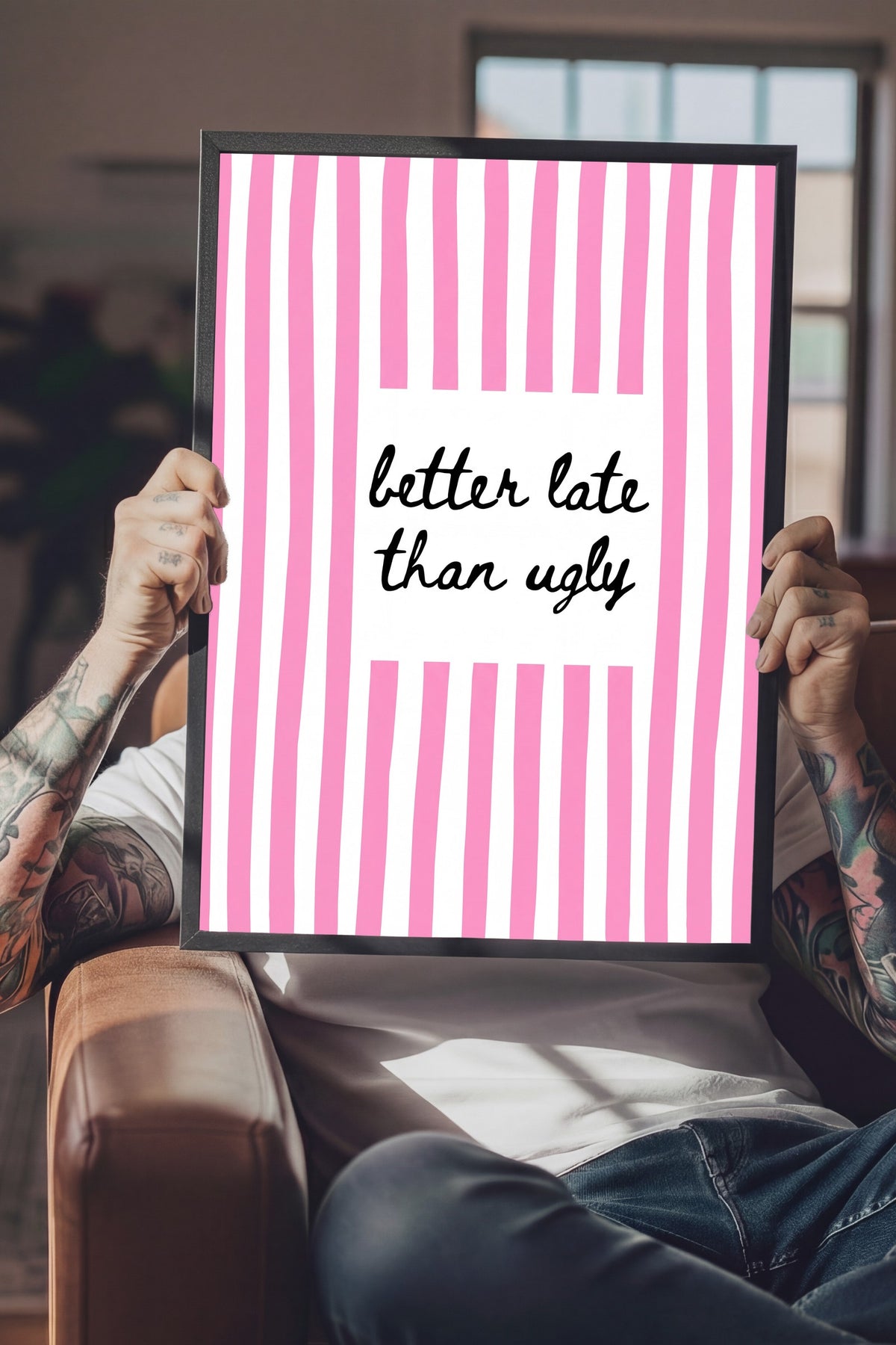 Pembe Çizgili Alıntı Sanatı Poster – Siyah Çerçeveli Tablo