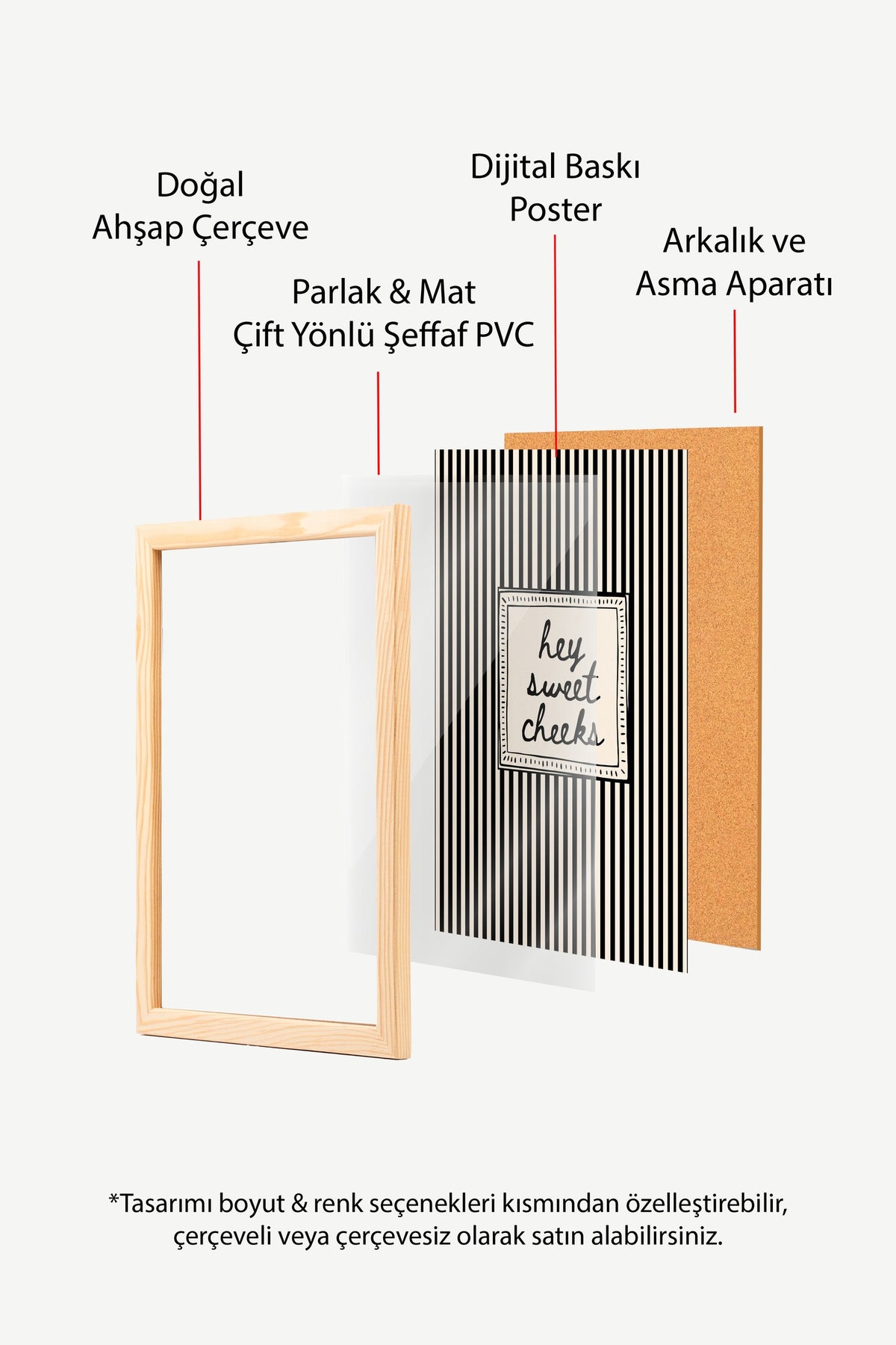 Şeker Yanaklar Çizgili Tipografi Poster – Ahşap Çerçeveli Tablo