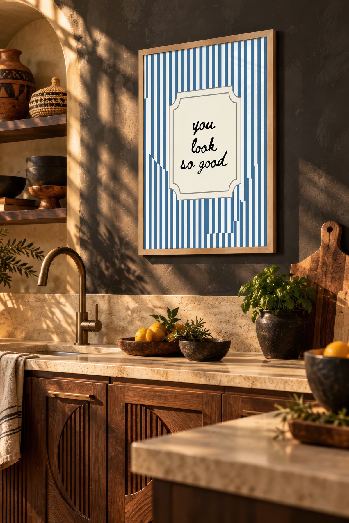 Çizgili Tipografi Kartı Poster – Ahşap Çerçeveli Tablo