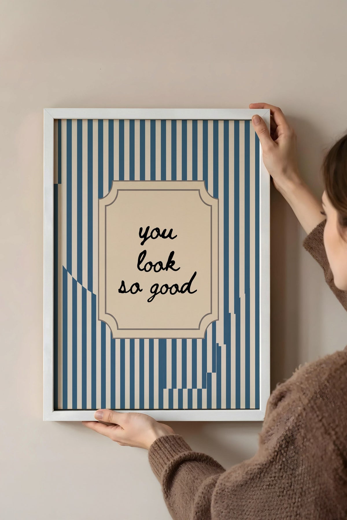Çizgili Tipografi Kartı Poster – Beyaz Çerçeveli Tablo