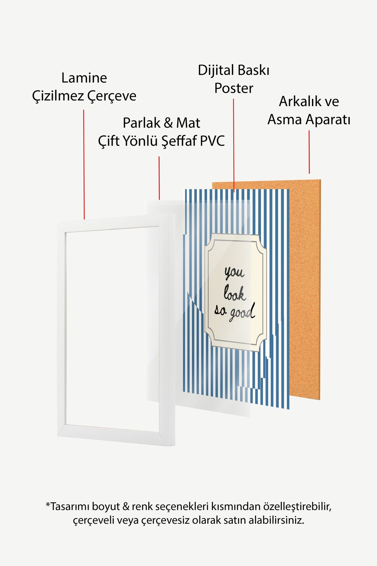 Çizgili Tipografi Kartı Poster – Beyaz Çerçeveli Tablo