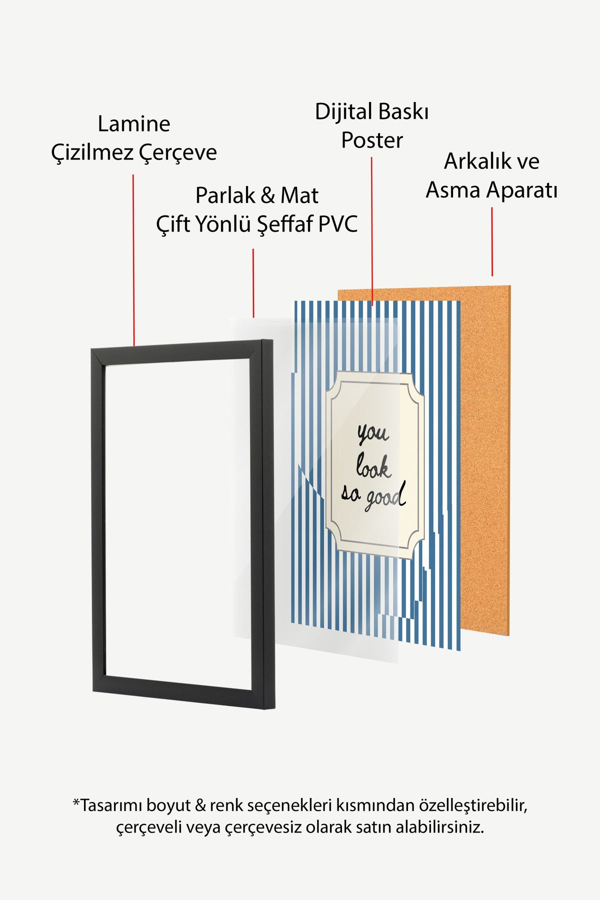 Çizgili Tipografi Kartı Poster – Siyah Çerçeveli Tablo