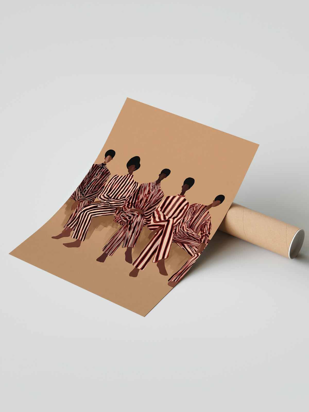 Çizgili Desenli Beş Figür Kompozisyonu Çerçevesiz Poster