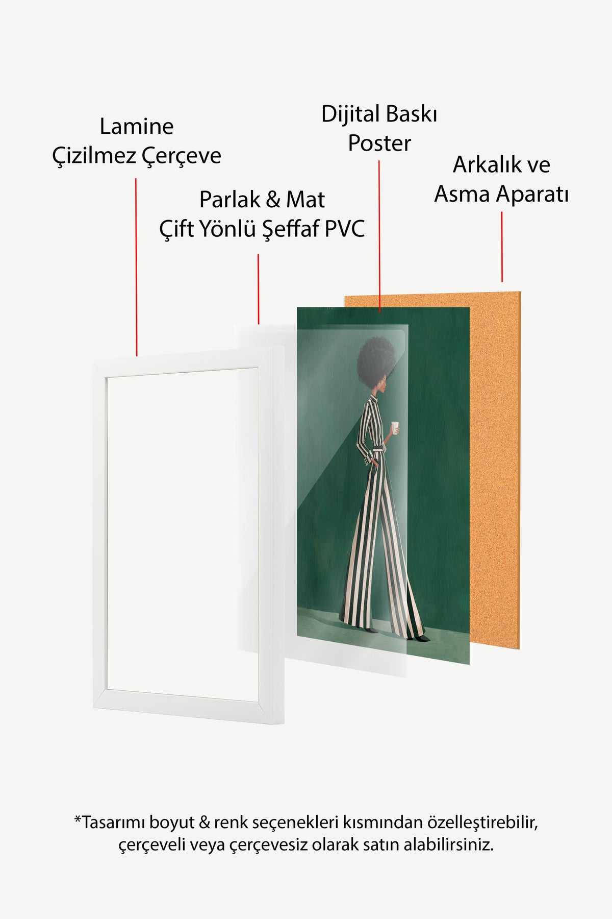 Çizgili Zarafet Poster – Beyaz Çerçeveli Tablo