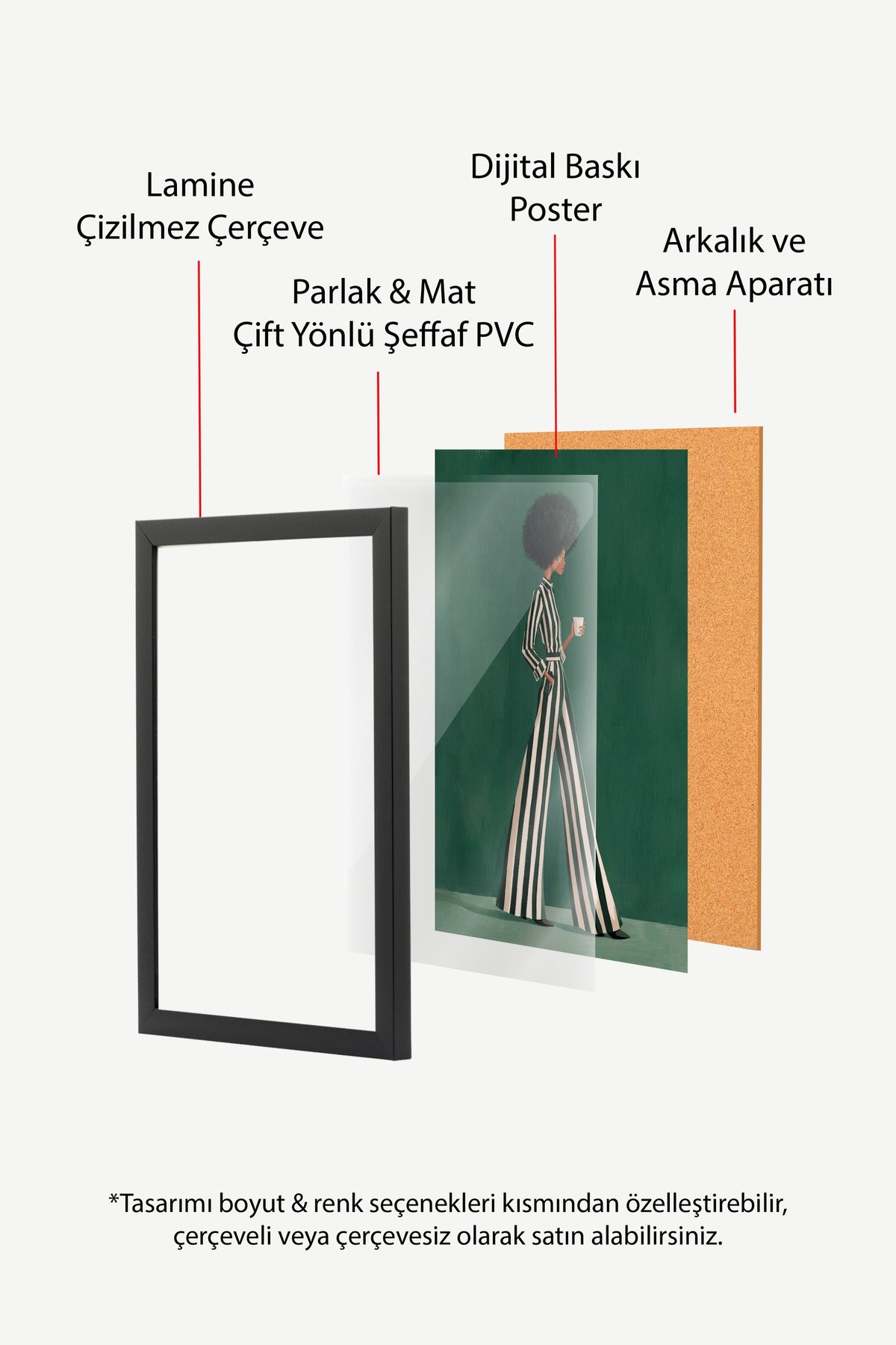 Çizgili Zarafet Poster – Siyah Çerçeveli Tablo