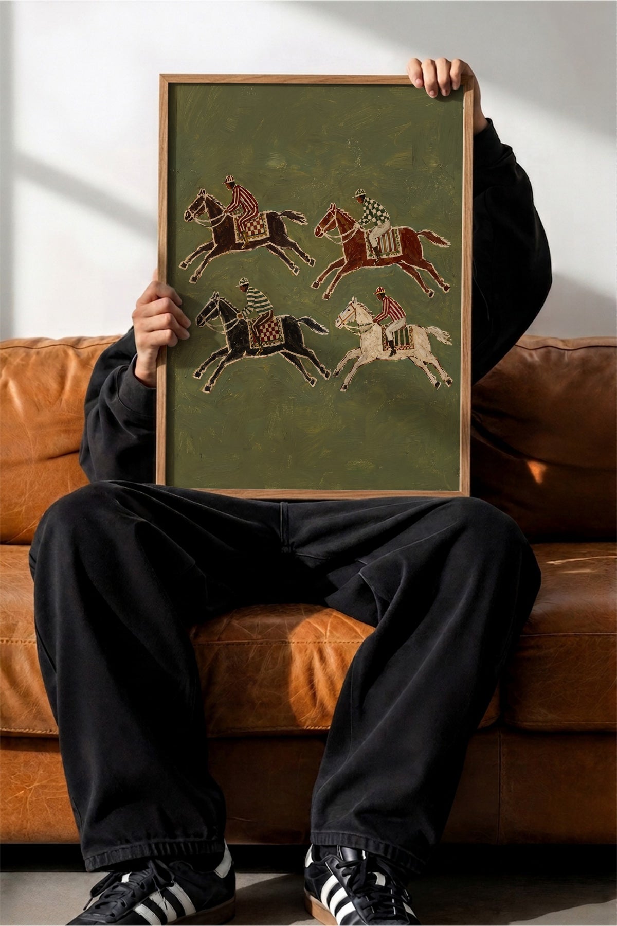 Jokeyli At Yarışı Kompozisyonu Poster – Ahşap Çerçeveli Tablo