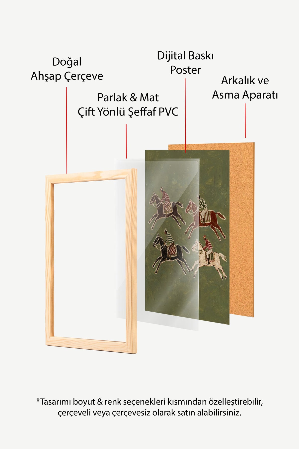 Jokeyli At Yarışı Kompozisyonu Poster – Ahşap Çerçeveli Tablo