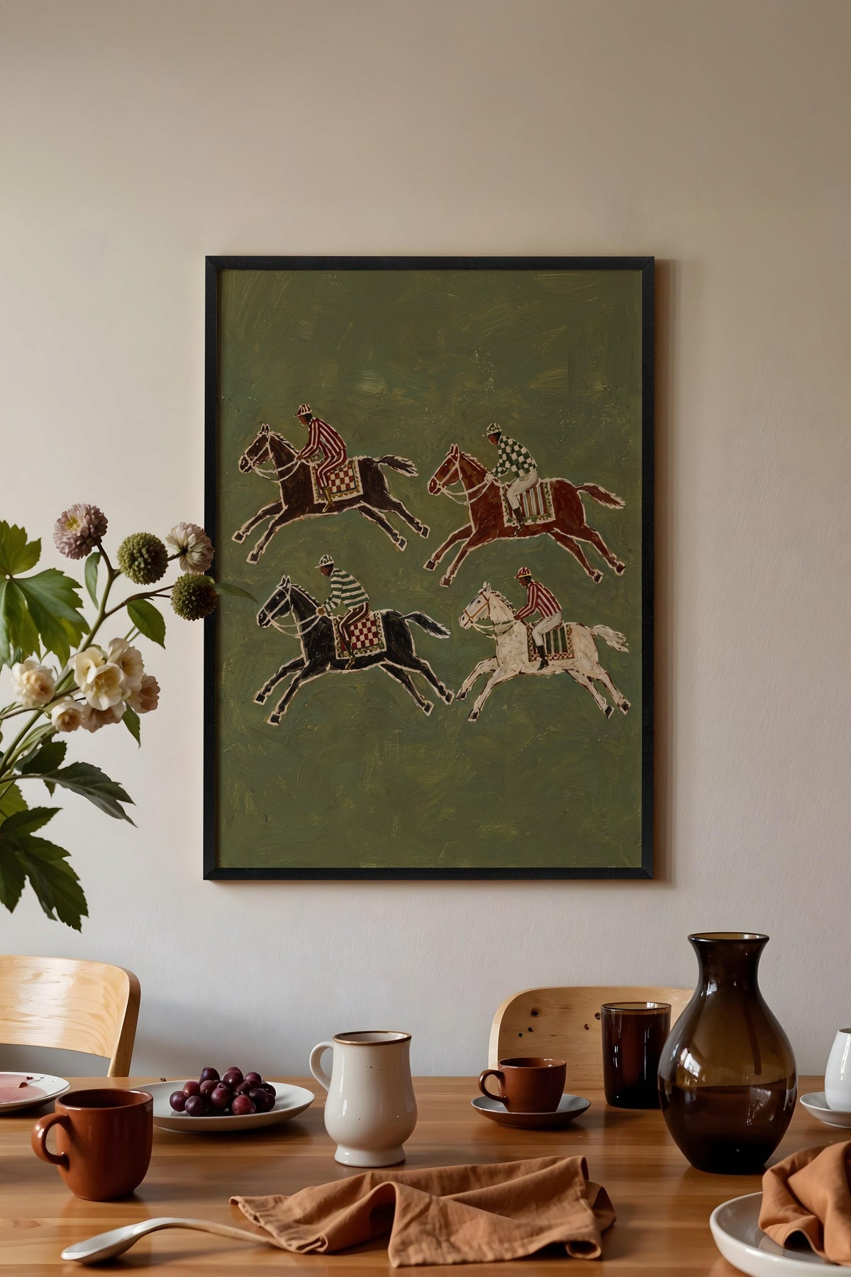 Jokeyli At Yarışı Kompozisyonu Poster – Siyah Çerçeveli Tablo