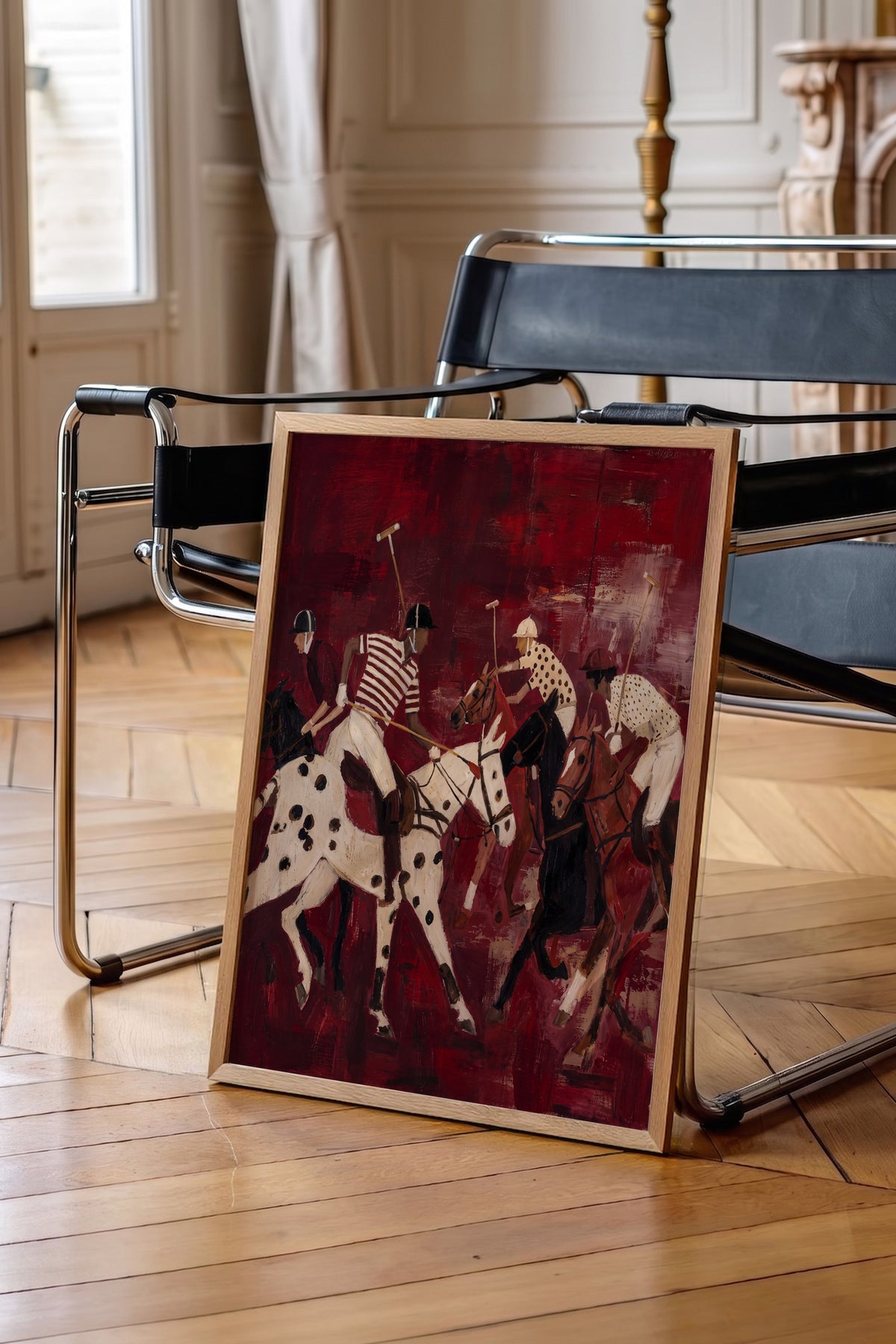 Kırmızı Zeminde Polo Oyuncuları Poster – Ahşap Çerçeveli Tablo