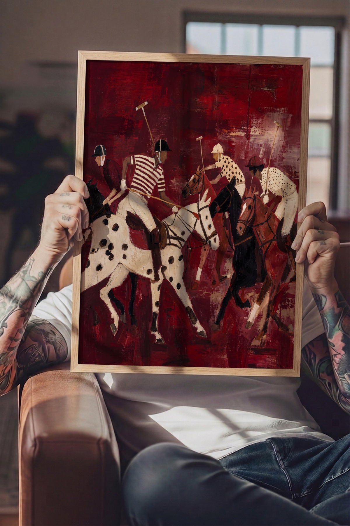 Kırmızı Zeminde Polo Oyuncuları Poster – Ahşap Çerçeveli Tablo