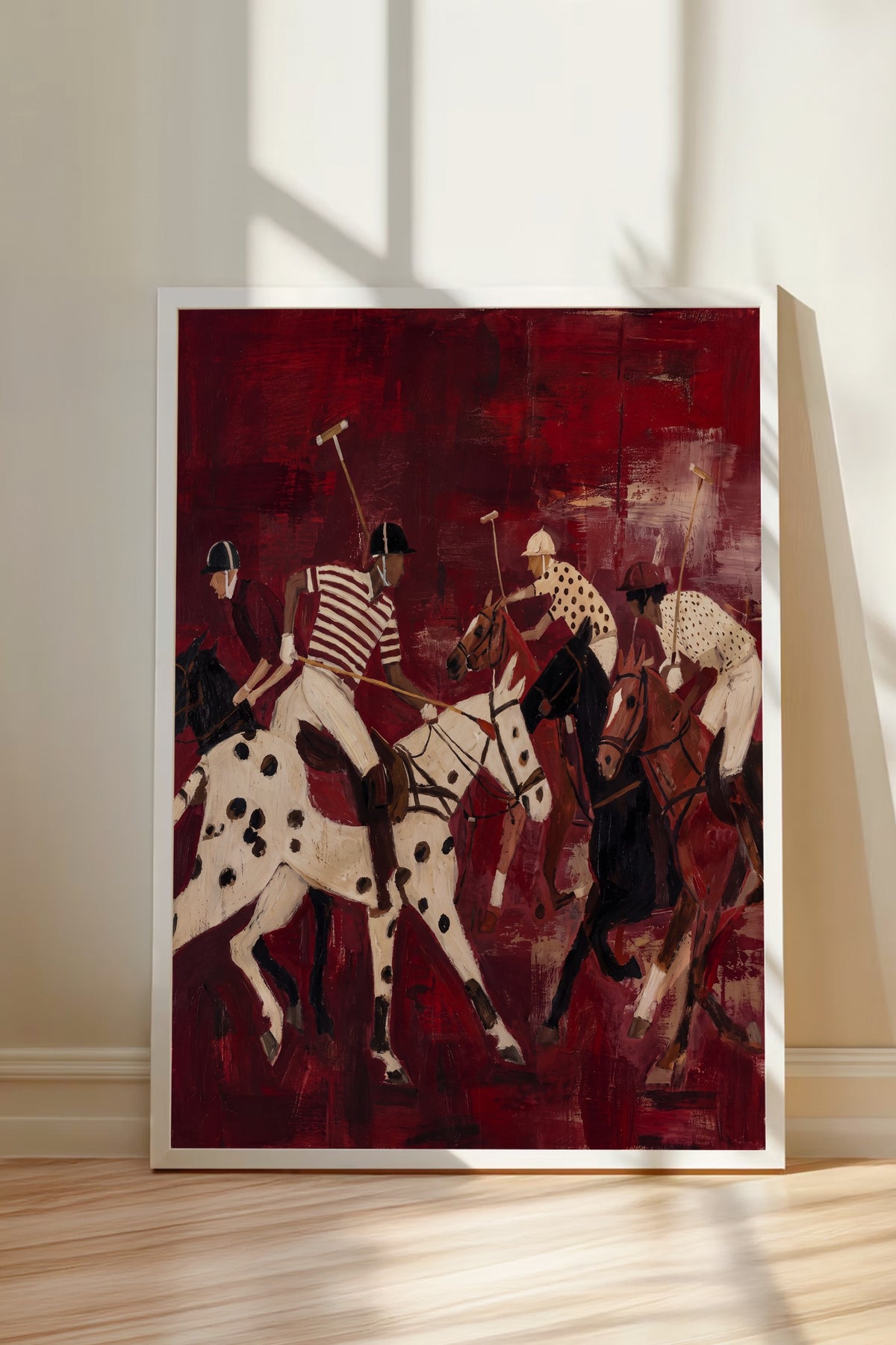 Kırmızı Zeminde Polo Oyuncuları Poster – Beyaz Çerçeveli Tablo