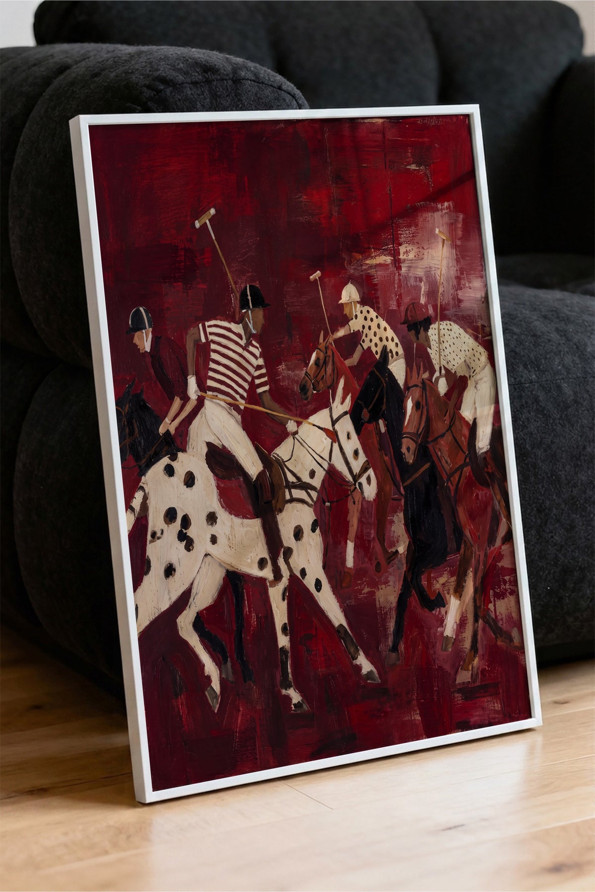 Kırmızı Zeminde Polo Oyuncuları Poster – Beyaz Çerçeveli Tablo
